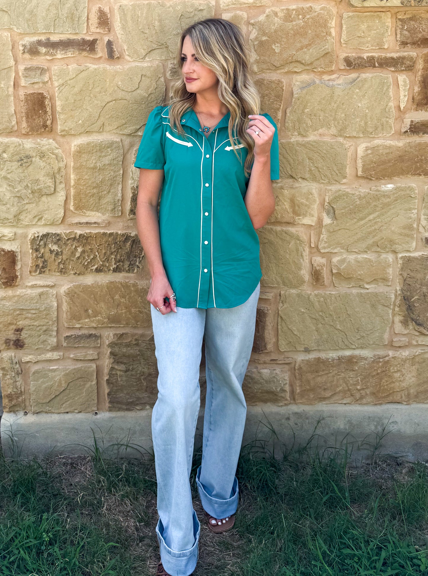 Cowgirl Pearl Snap Top *Turquoise