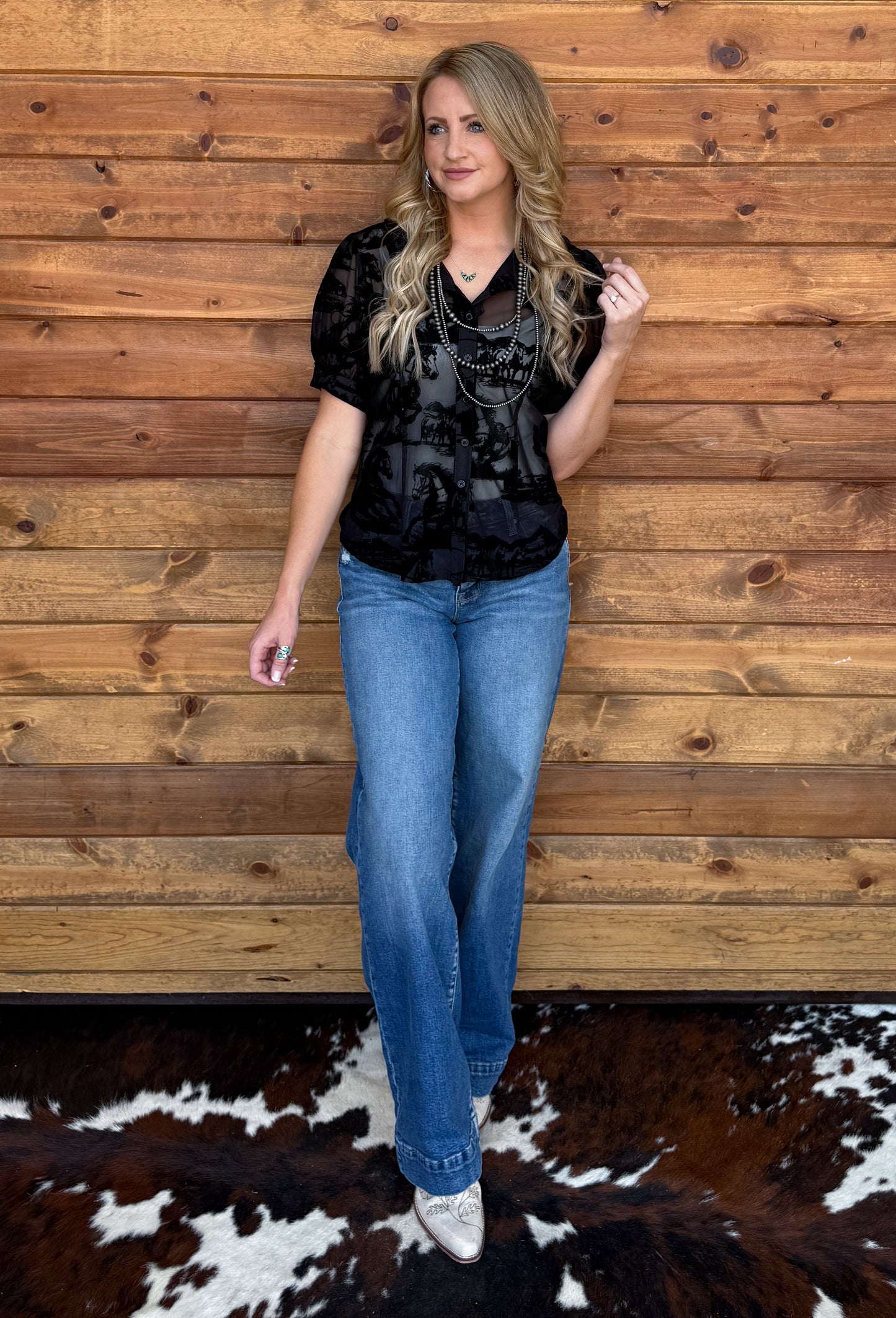 Horses Burnout Mesh Blouse