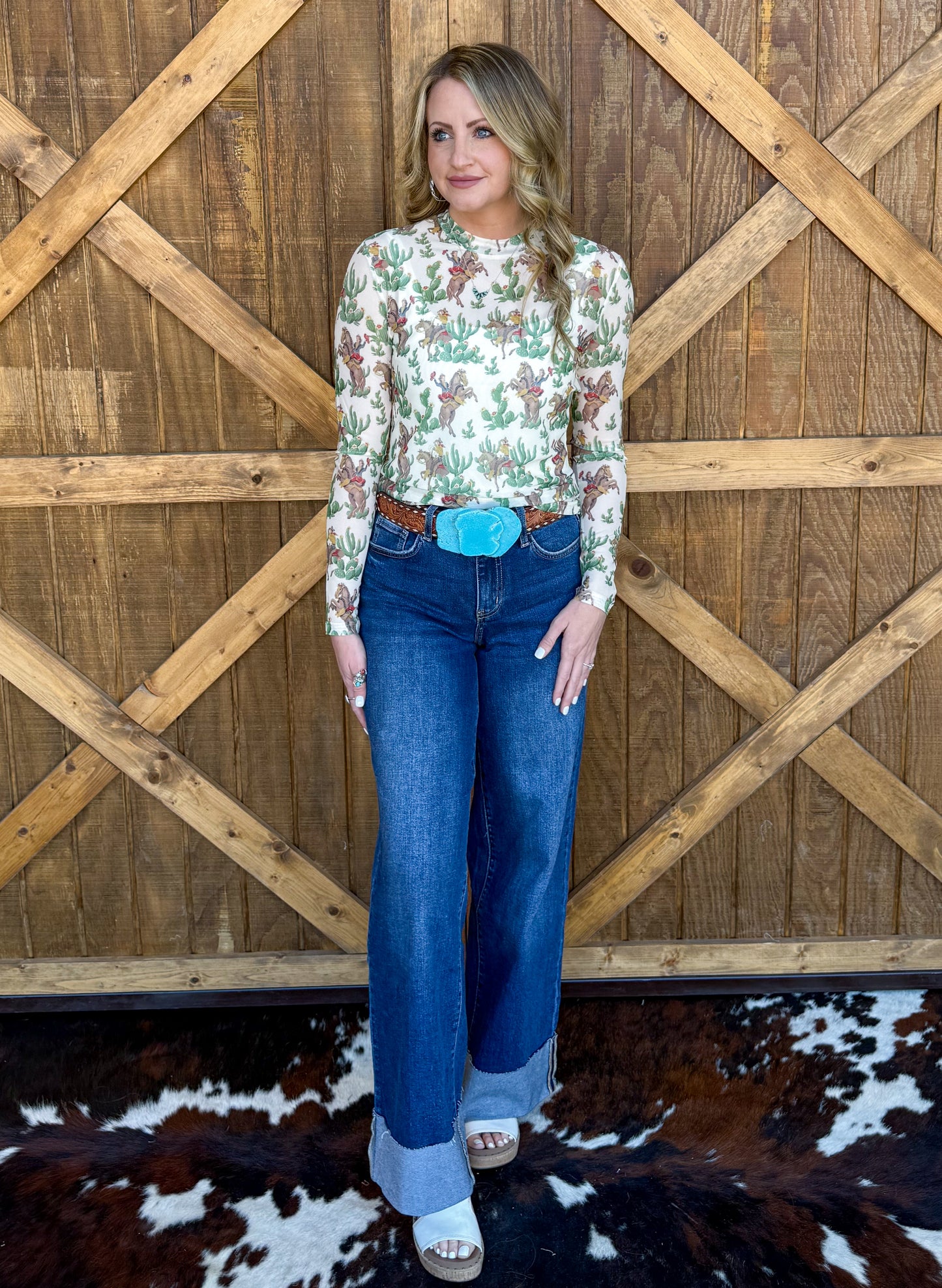 Vintage Cactus Cowboy Mesh Top