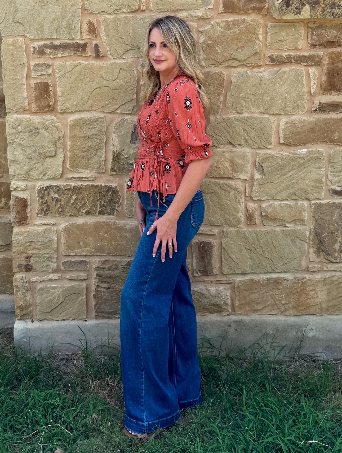 Classy Aztec Blouse *Rust