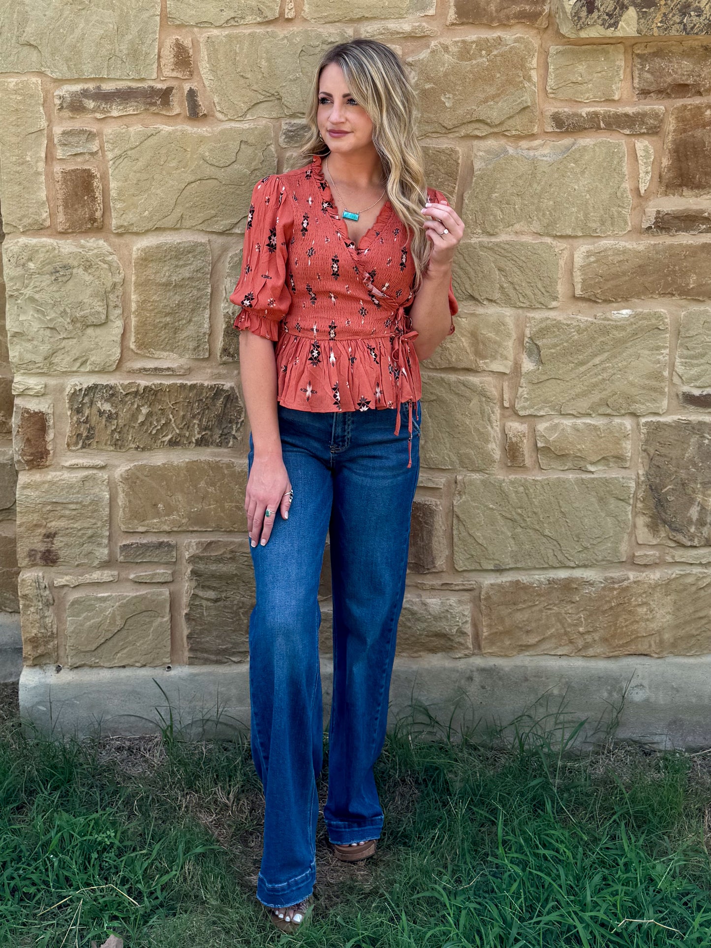 Classy Aztec Blouse *Rust