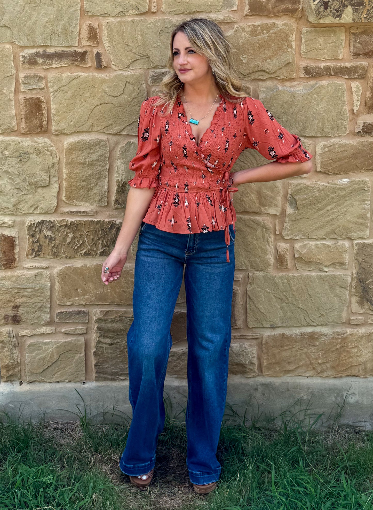 Classy Aztec Blouse *Rust
