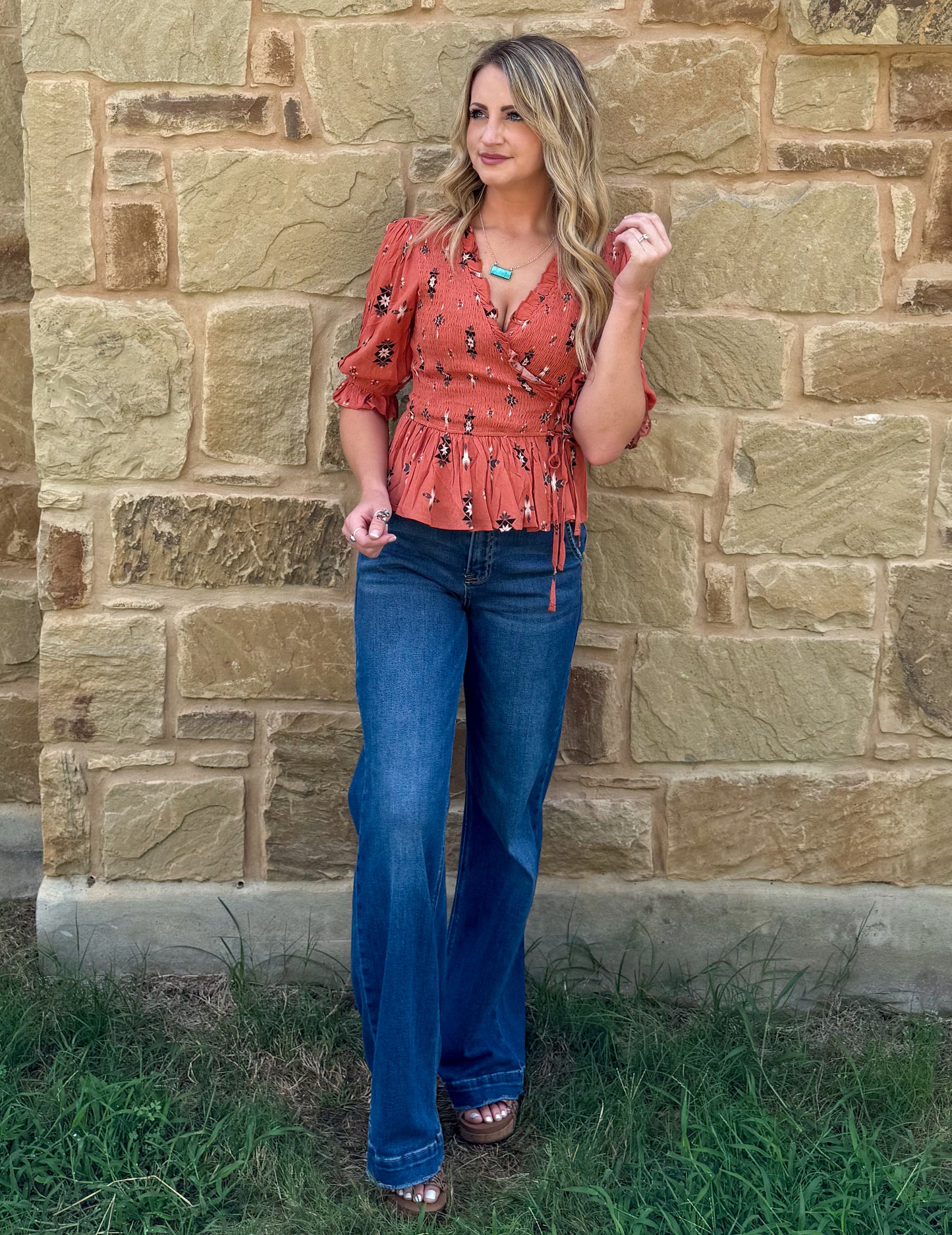 Classy Aztec Blouse *Rust
