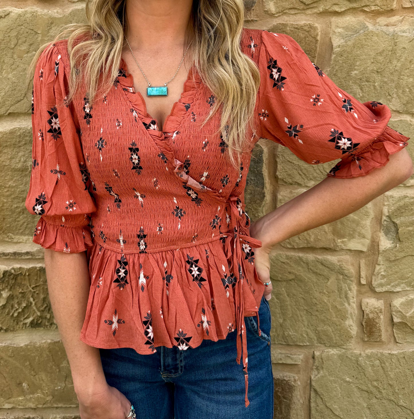 Classy Aztec Blouse *Rust