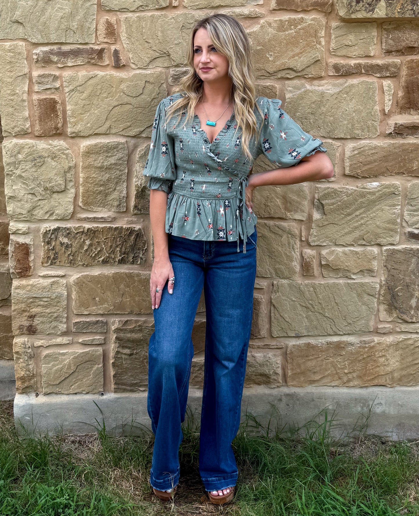 Classy Aztec Blouse *Olive
