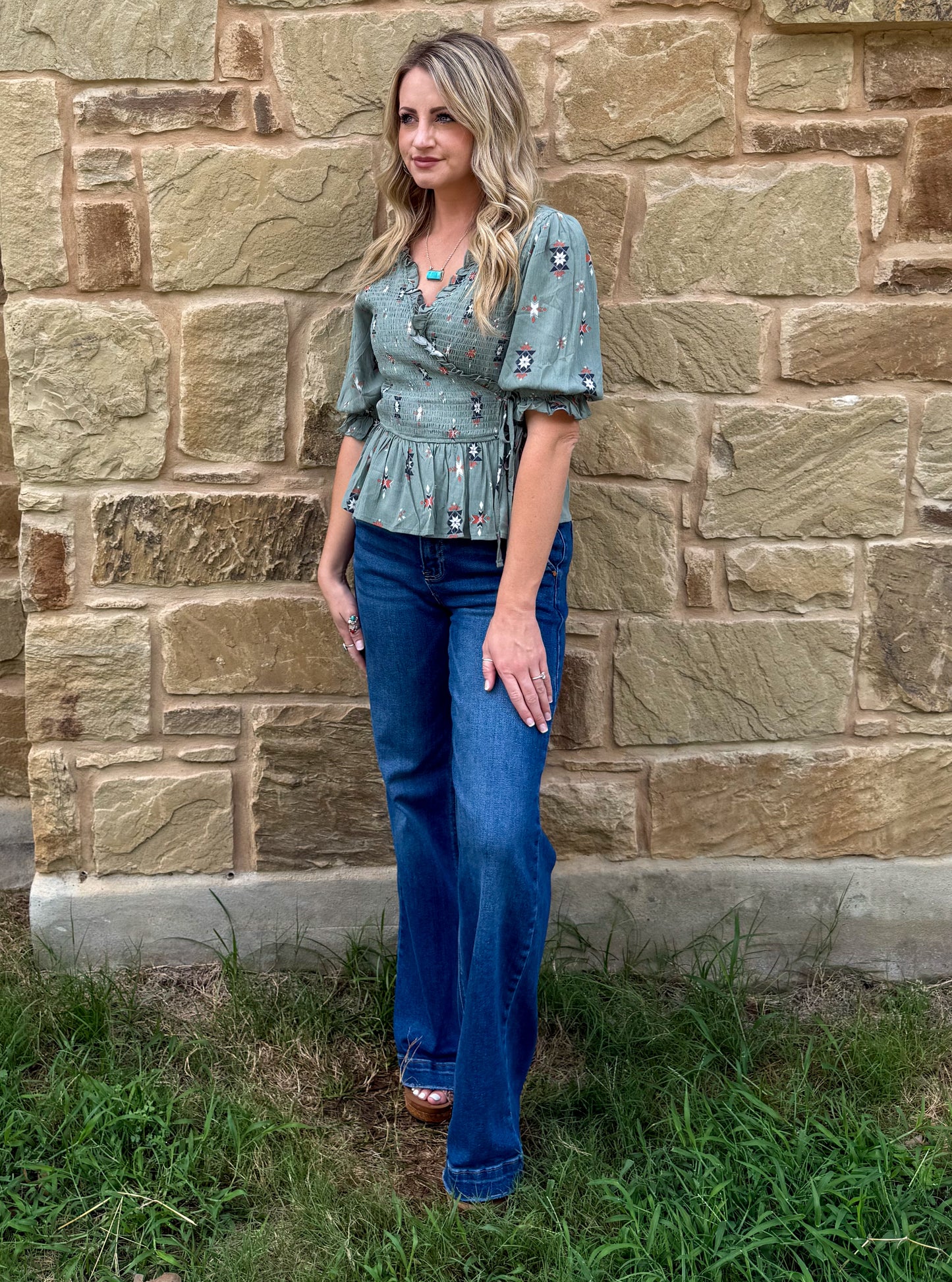 Classy Aztec Blouse *Olive