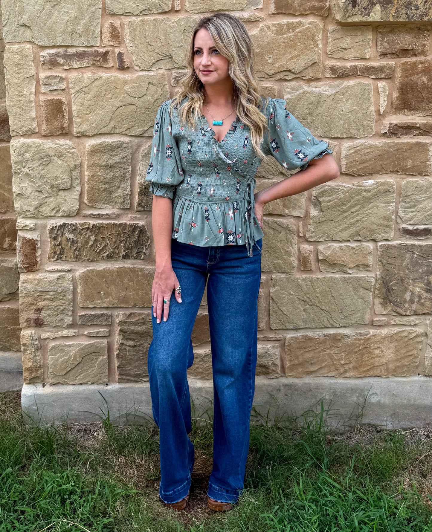 Classy Aztec Blouse *Olive