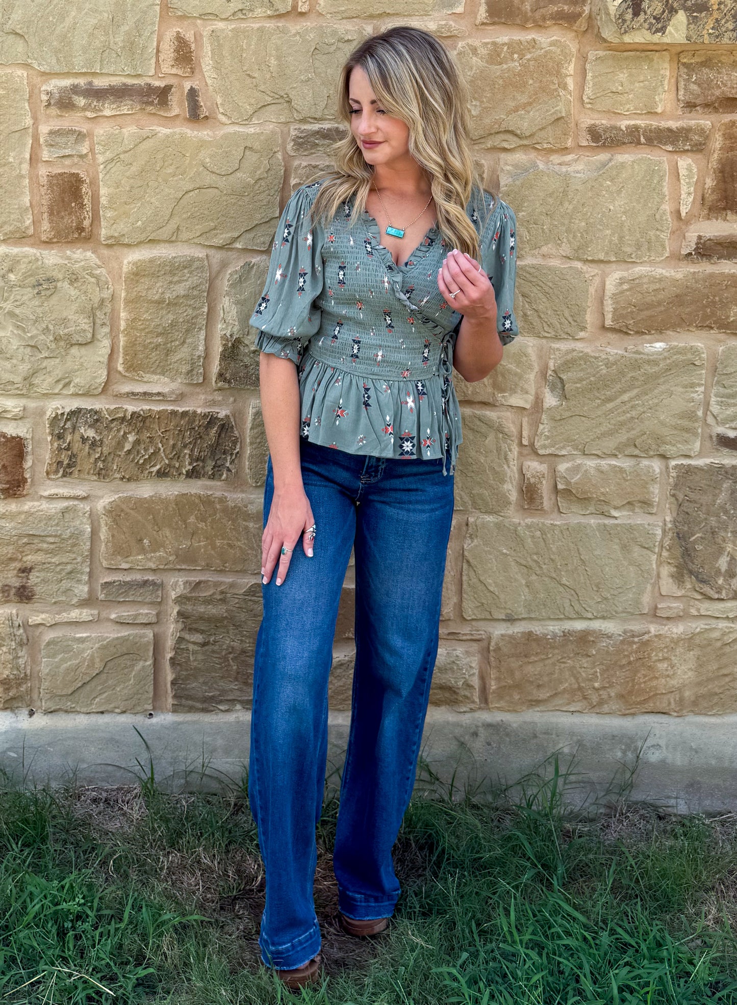 Classy Aztec Blouse *Olive