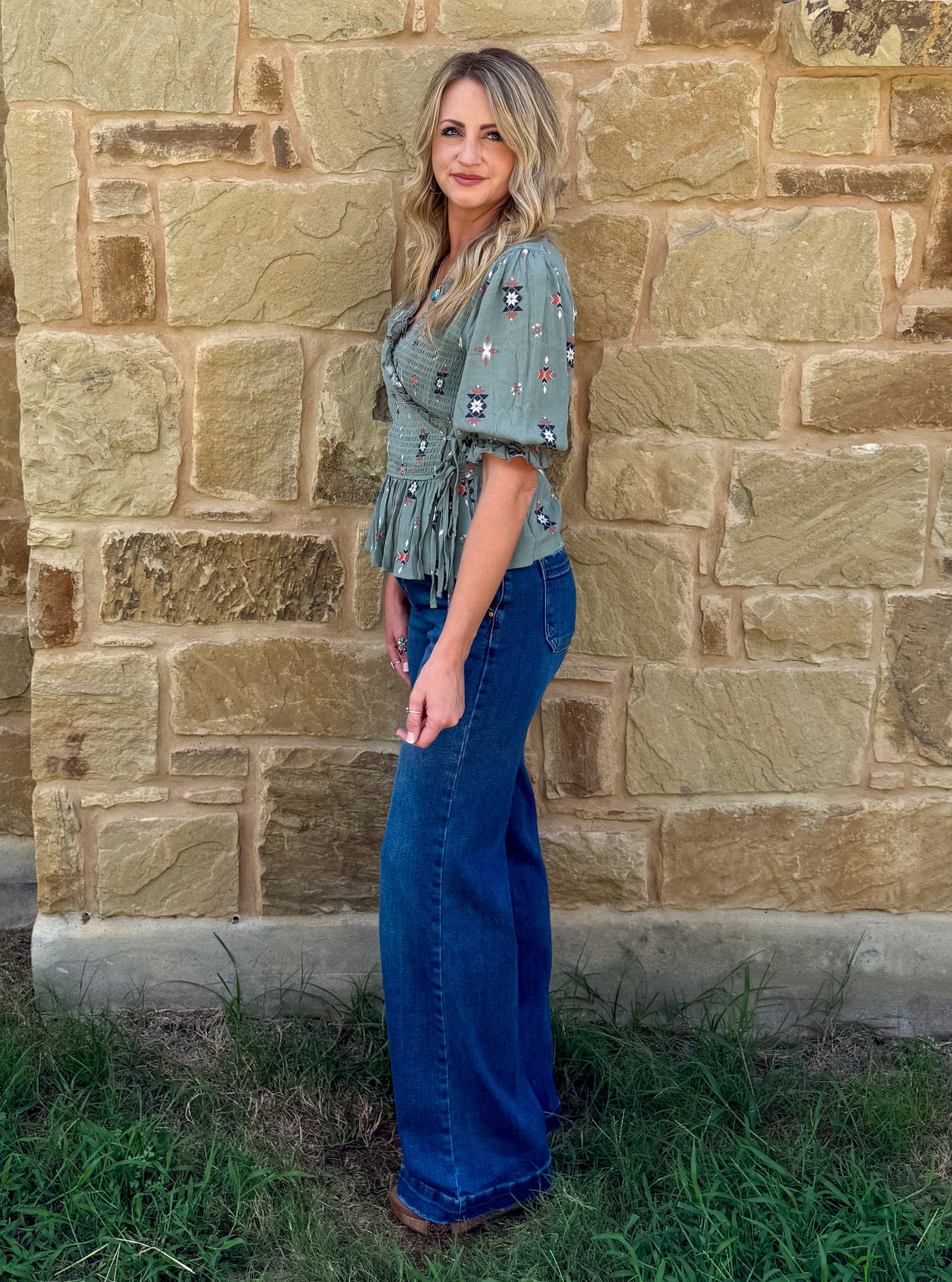 Classy Aztec Blouse *Olive