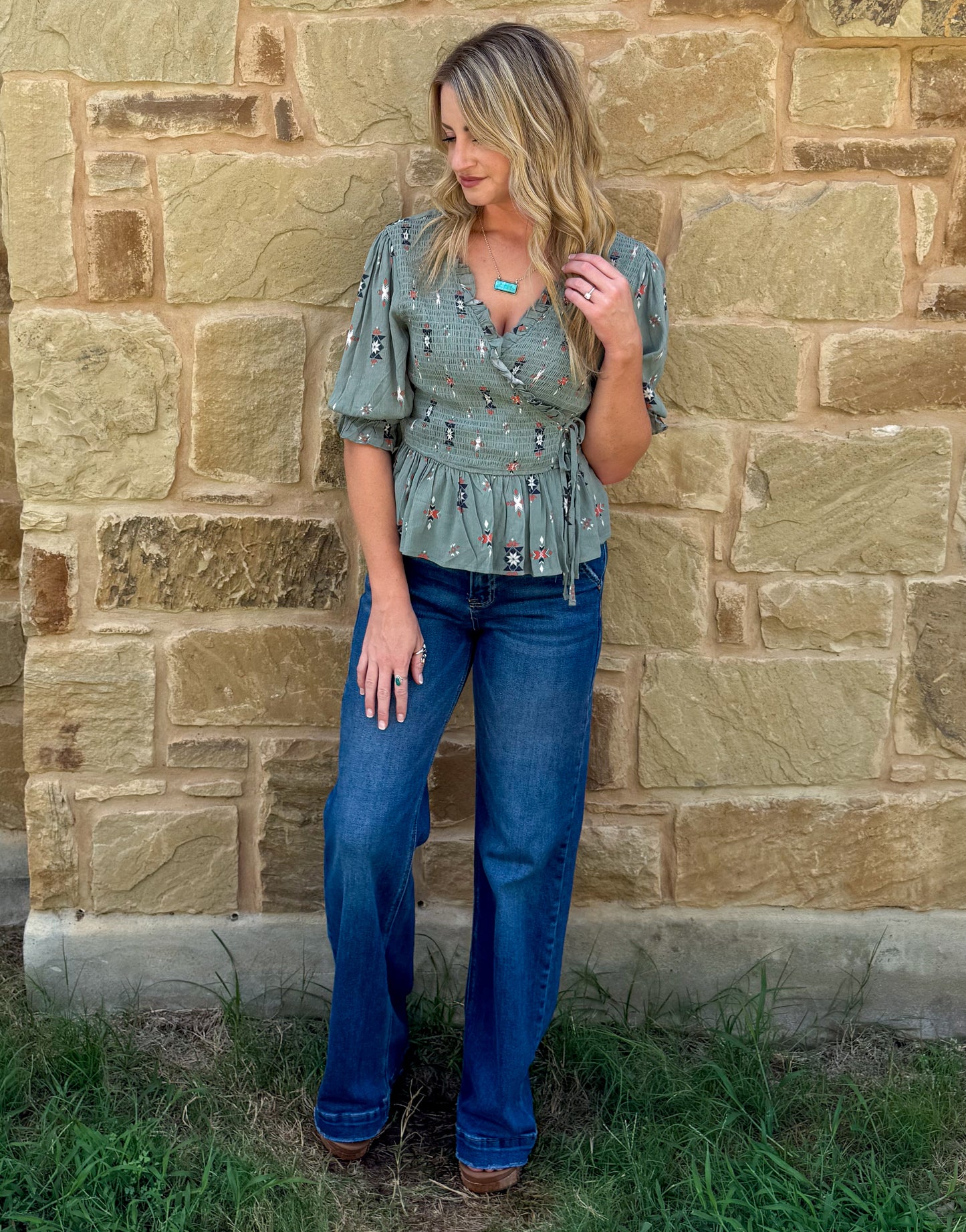 Classy Aztec Blouse *Olive