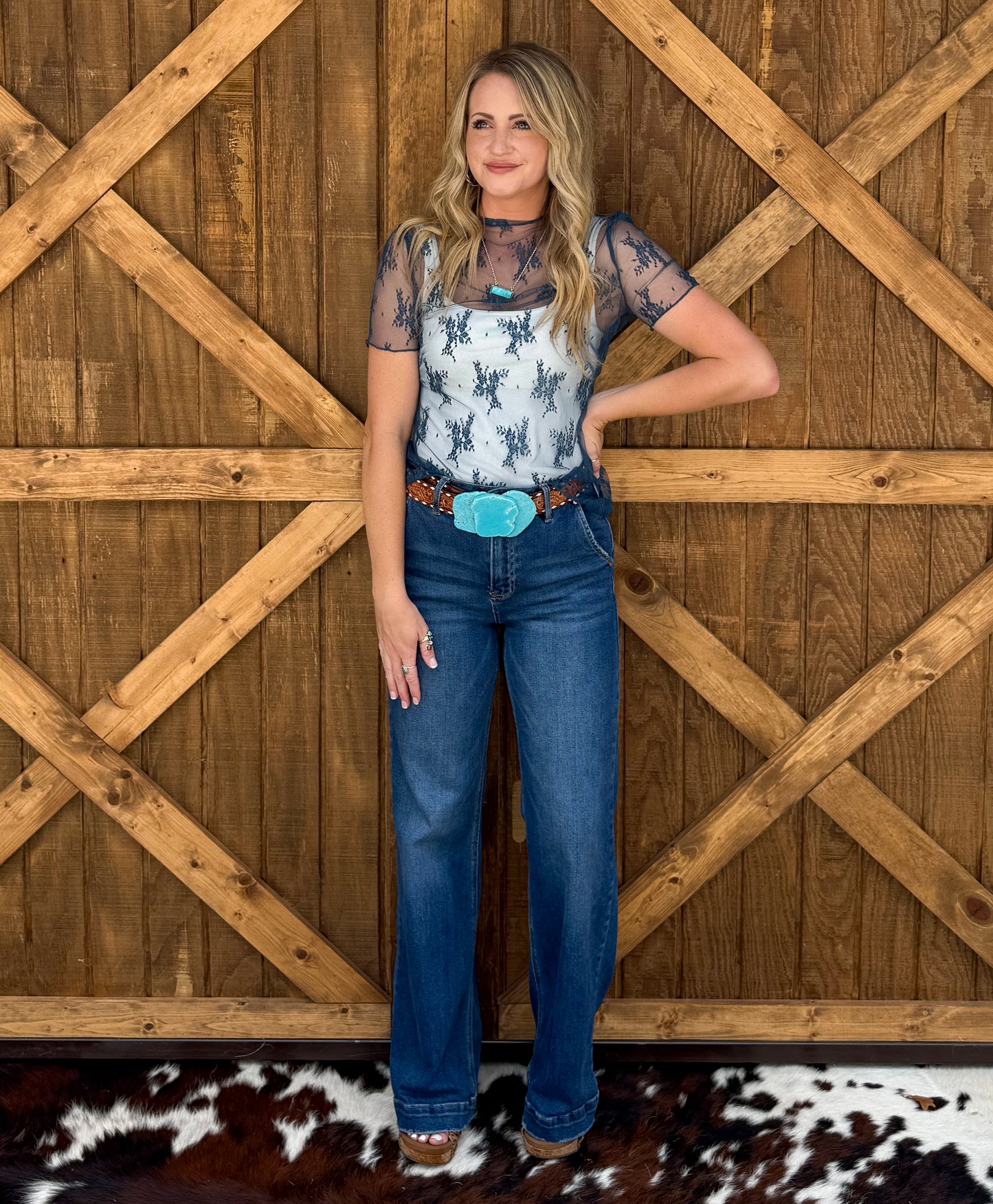 Floral Lace Mesh Top *Teal