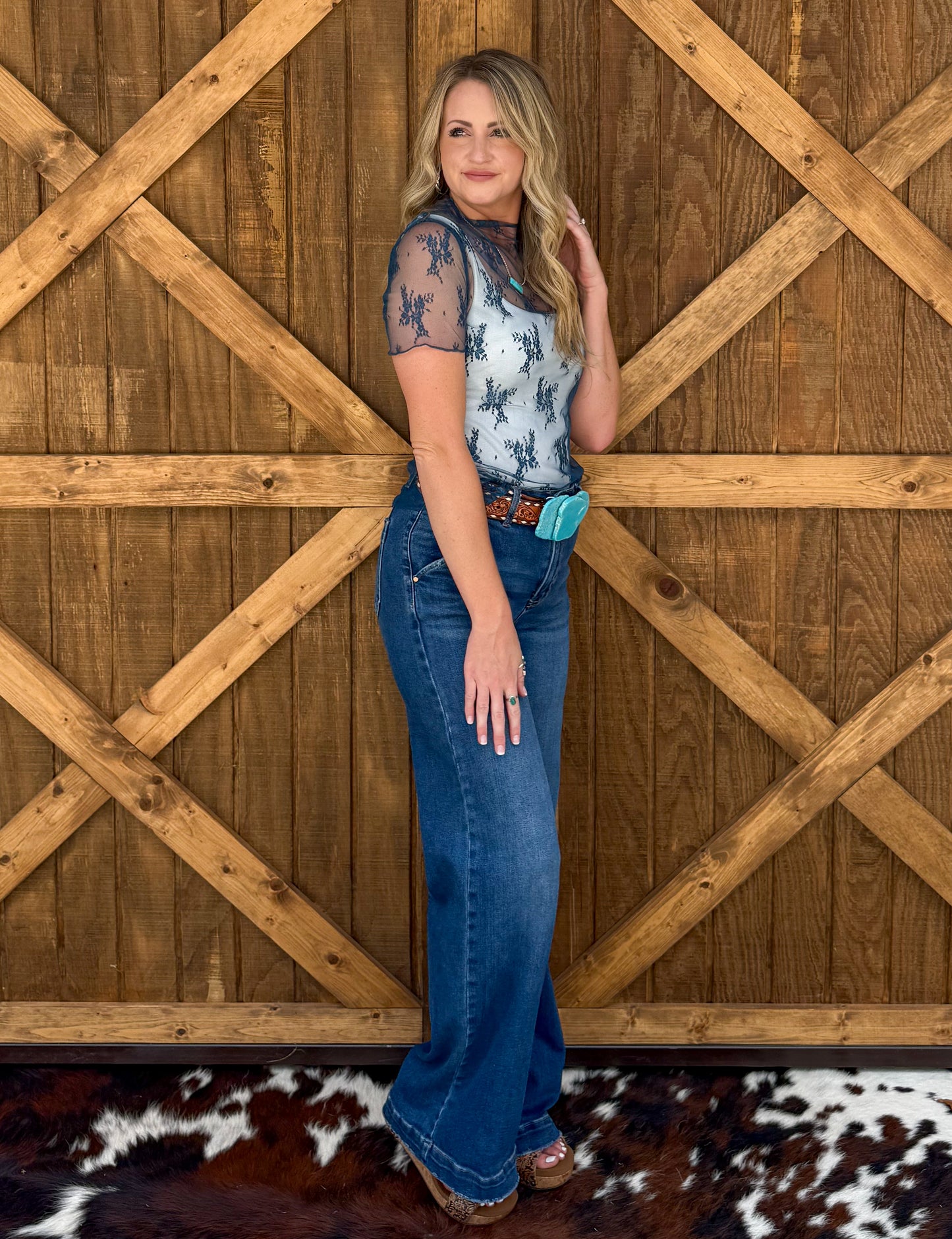 Floral Lace Mesh Top *Teal