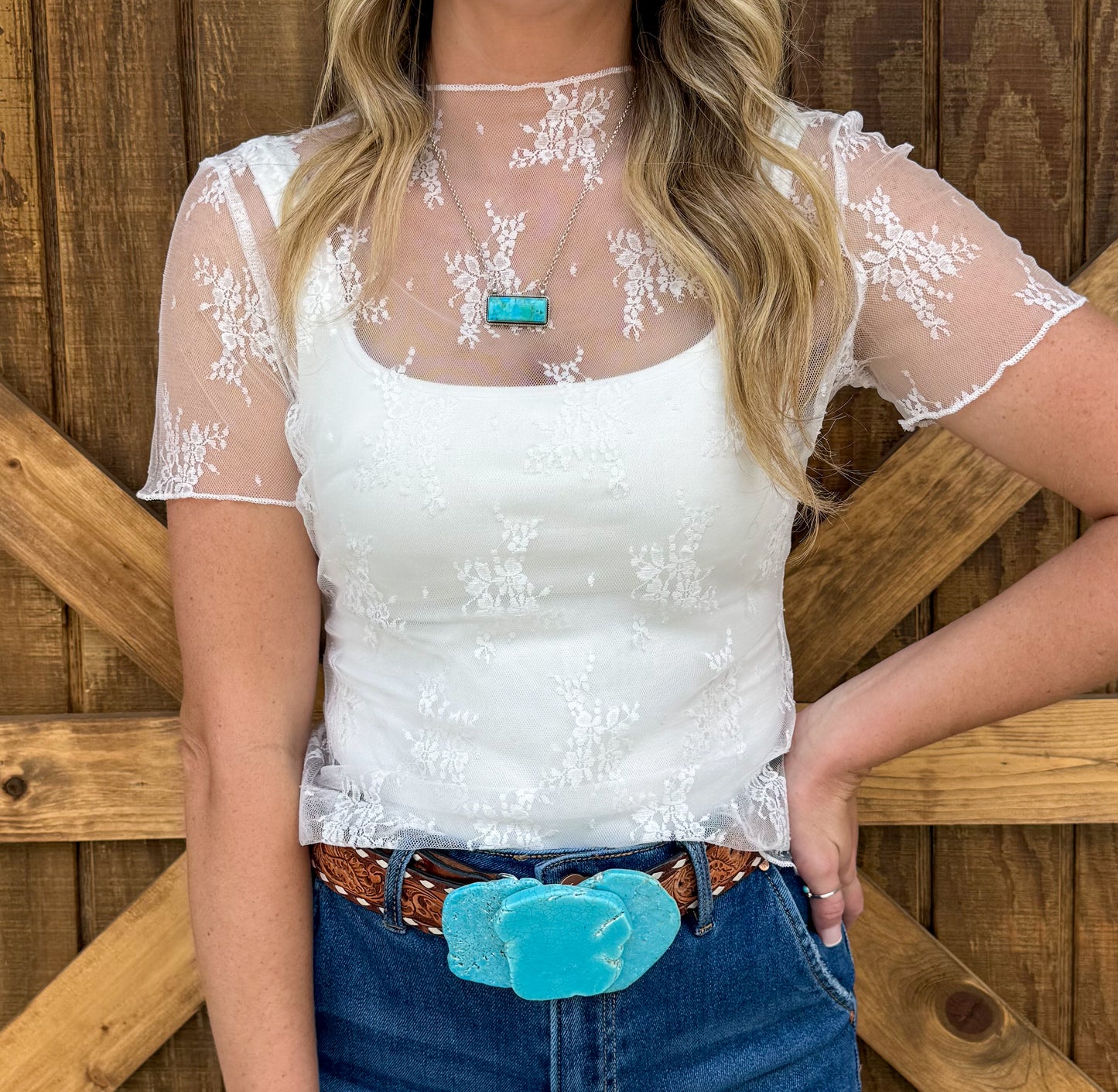 Floral Lace Mesh Top *White