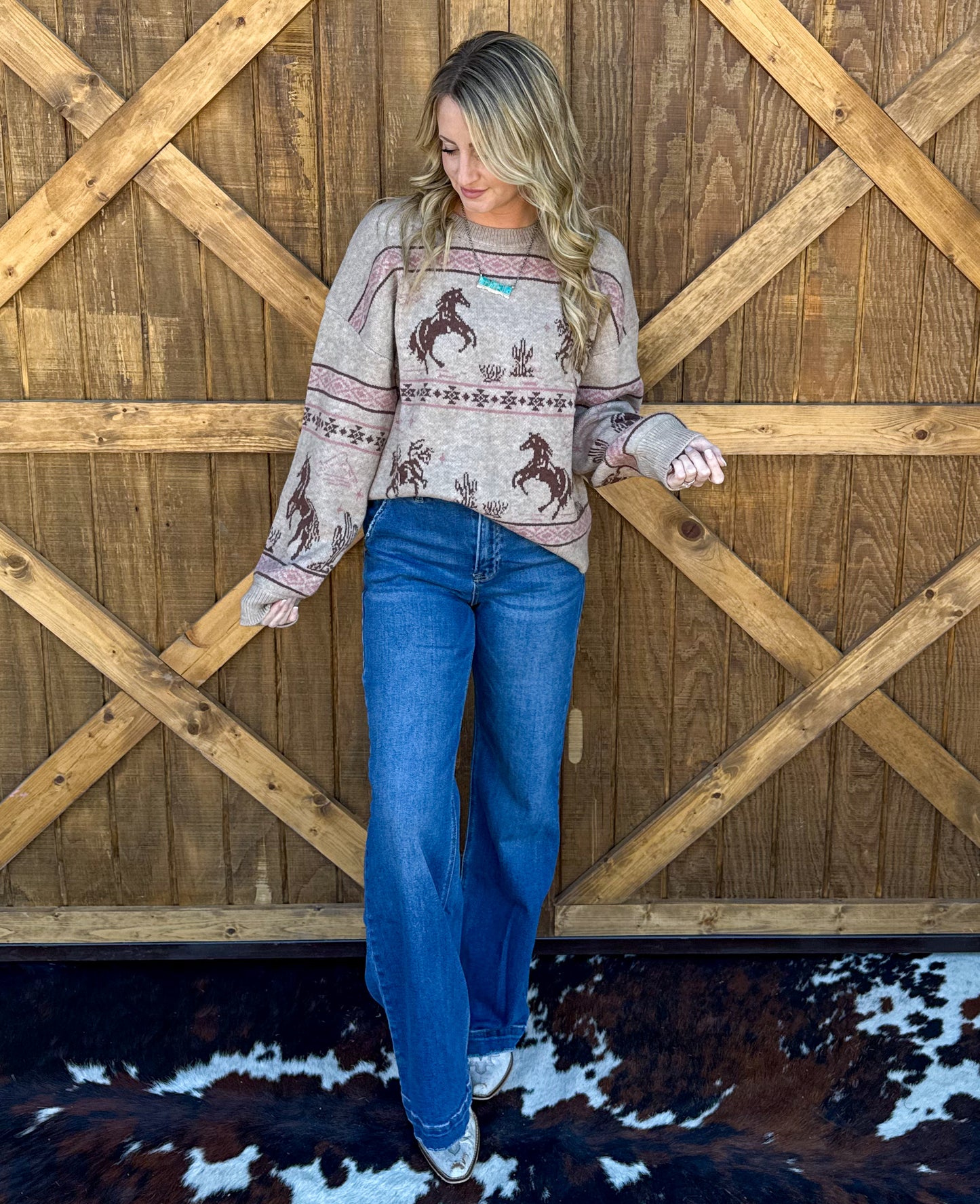 Cozy Horses Sweater *Taupe