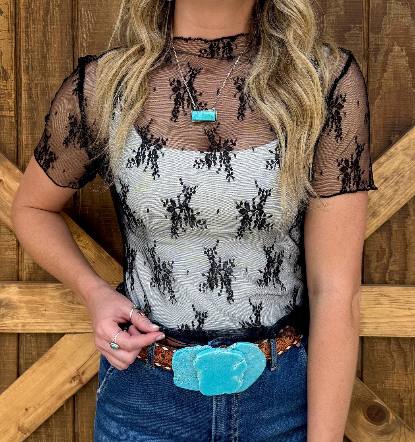Floral Lace Mesh Top *Black