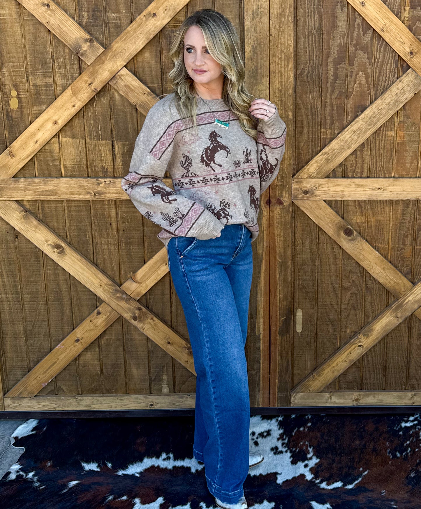 Cozy Horses Sweater *Taupe
