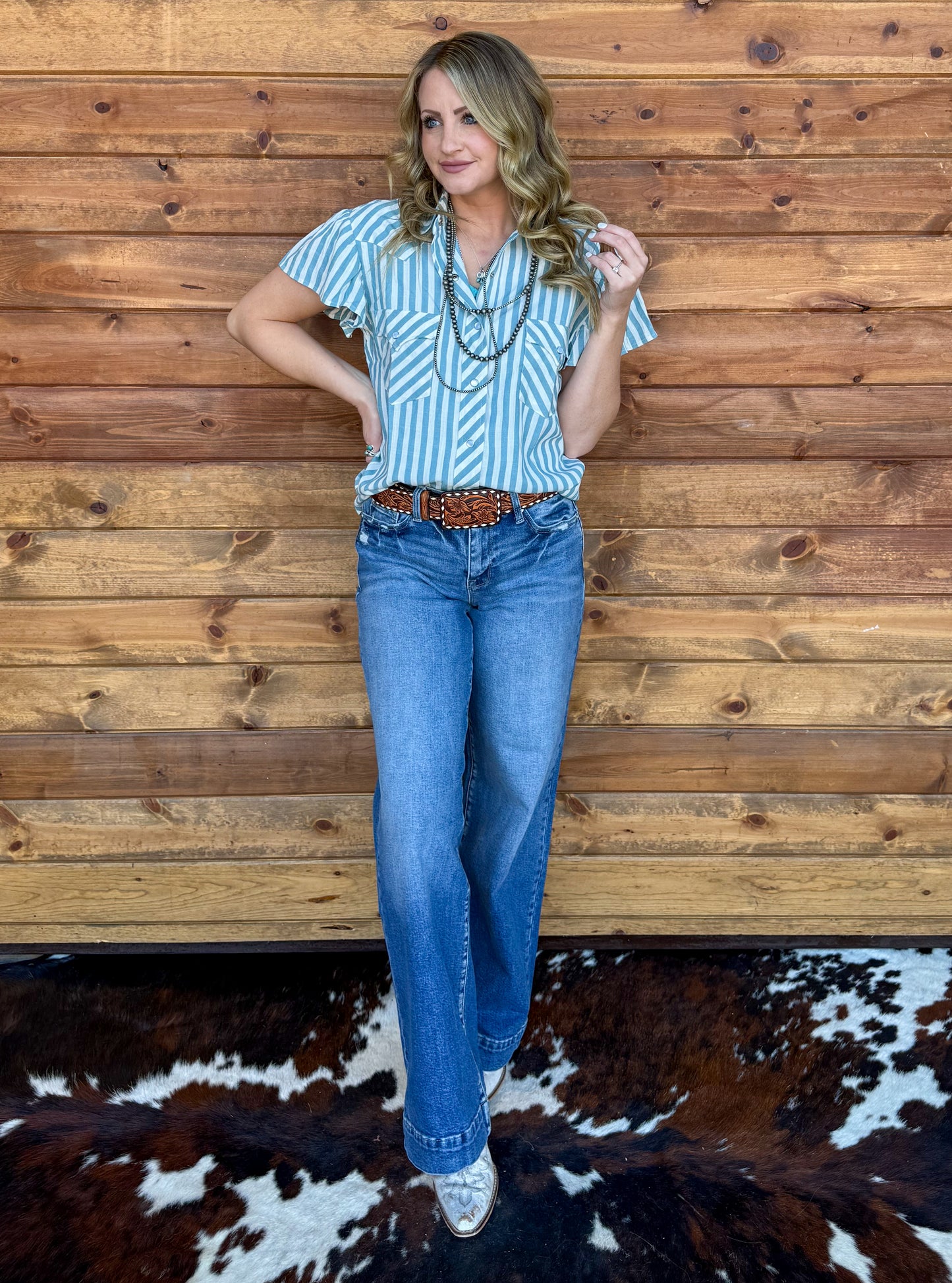 Denim Babe Striped Pearl Snap
