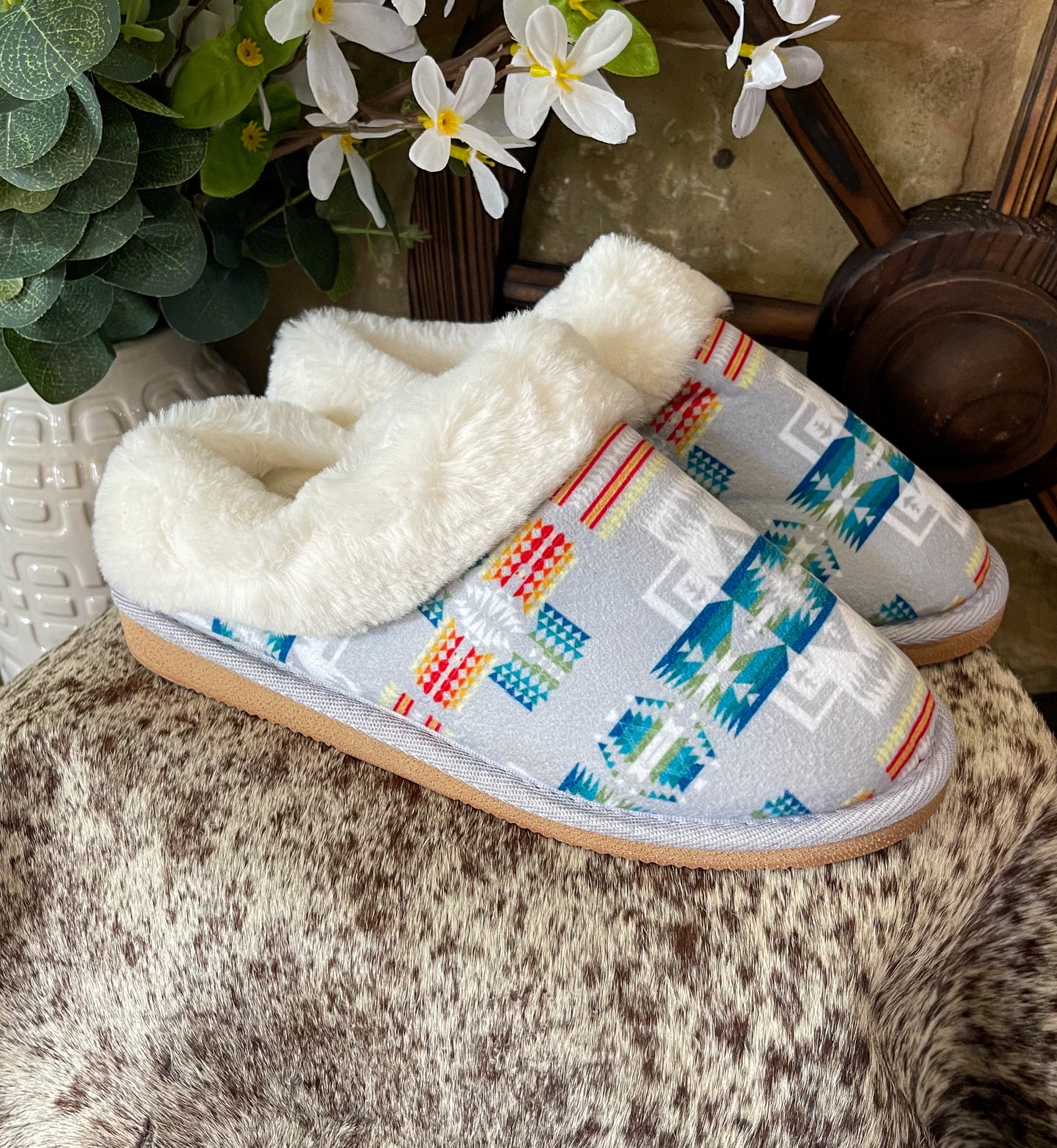 Grey Aztec Slippers