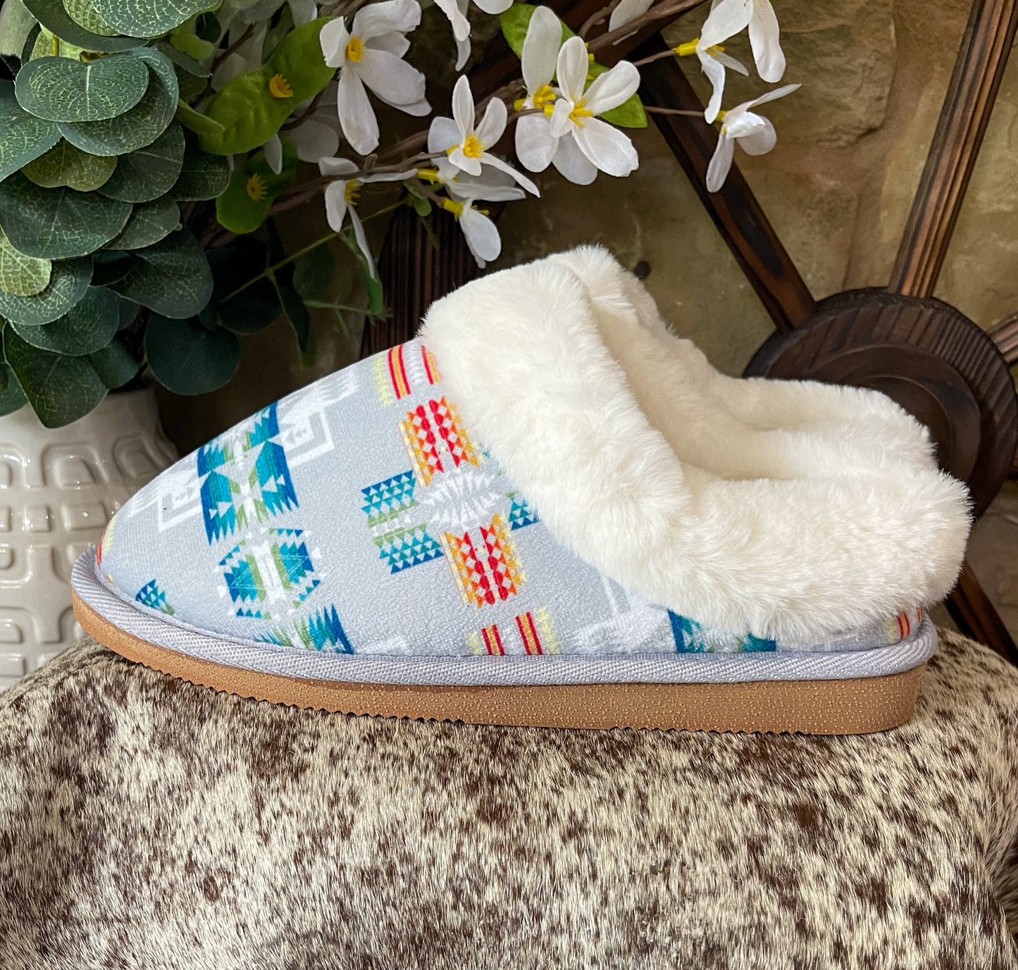 Grey Aztec Slippers