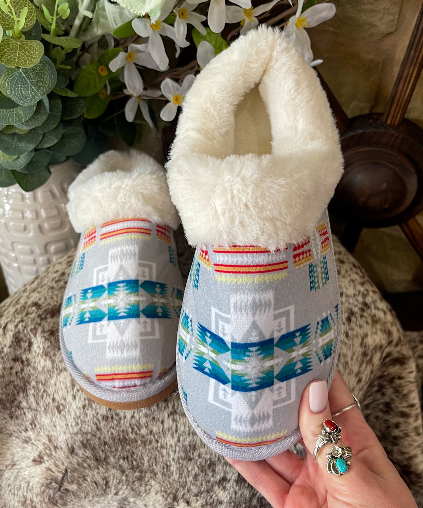 Grey Aztec Slippers