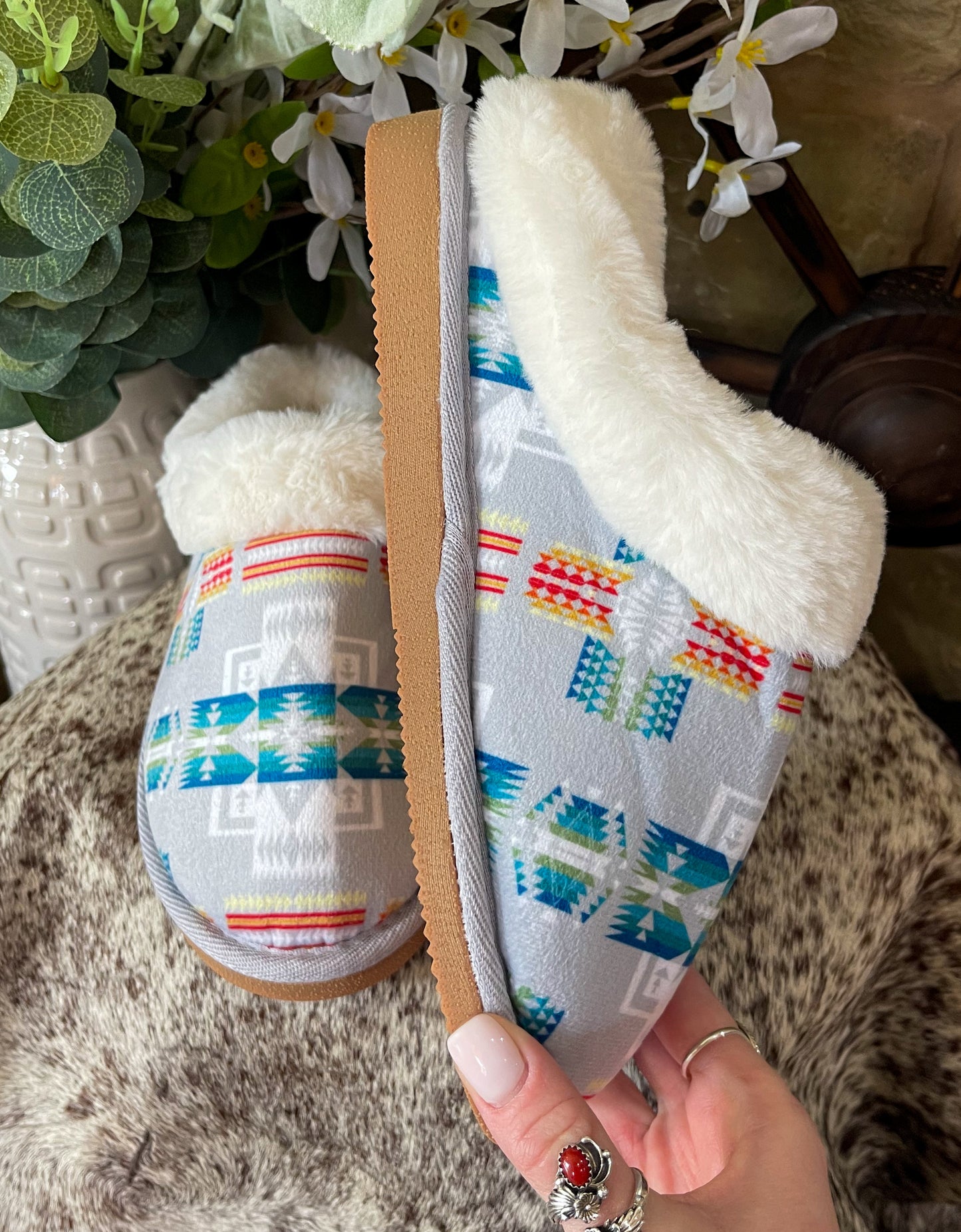 Grey Aztec Slippers
