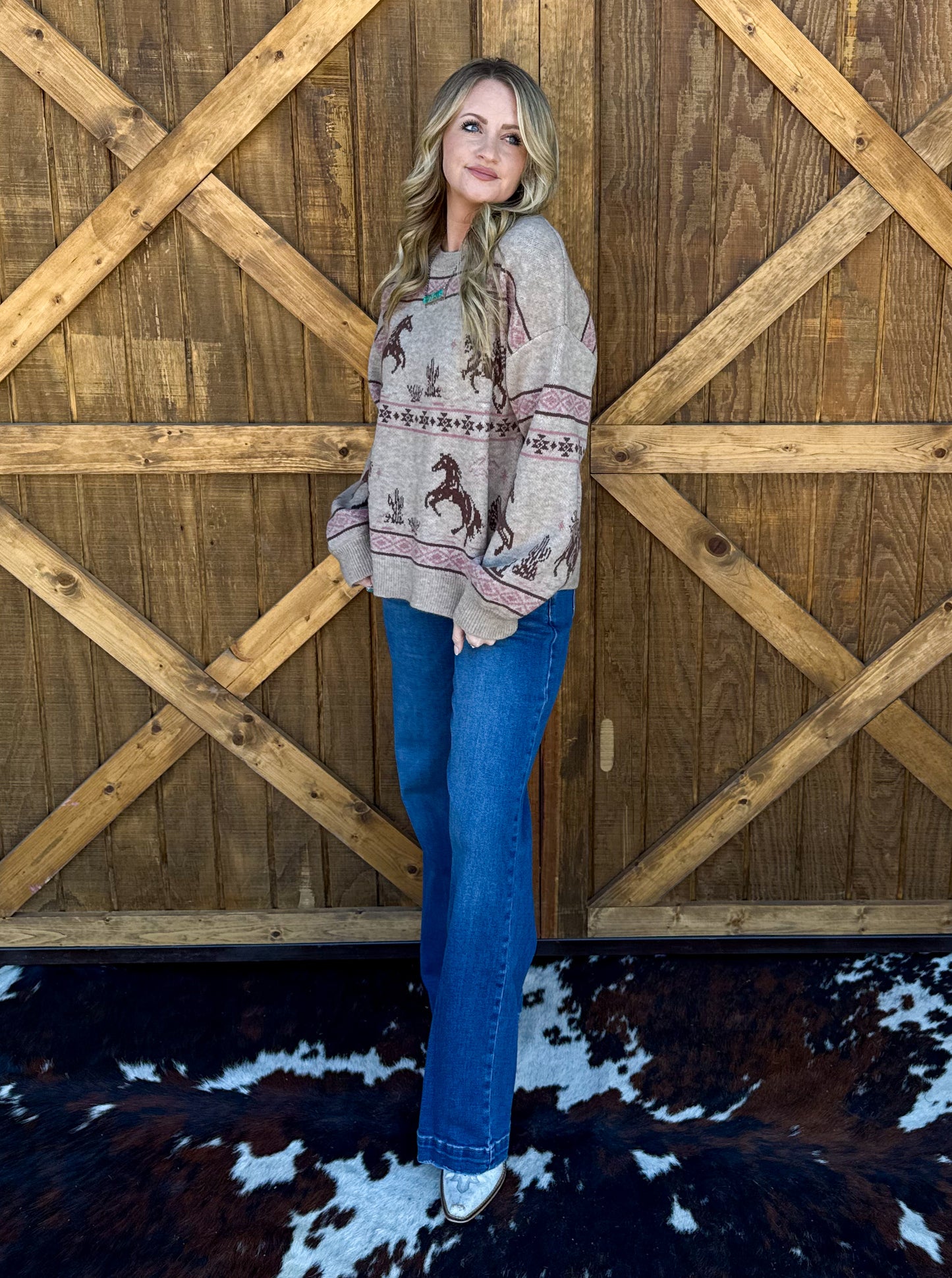 Cozy Horses Sweater *Taupe