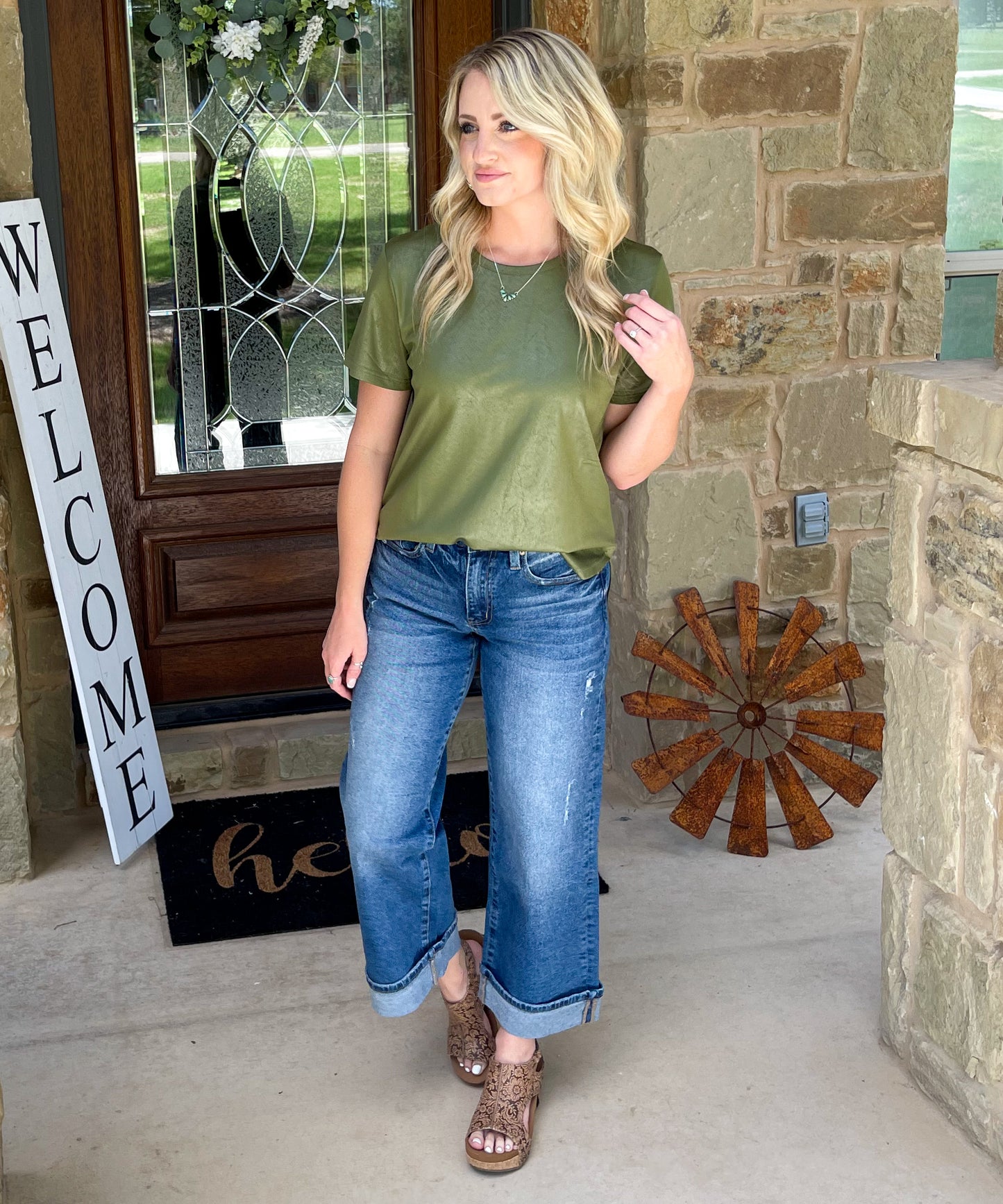 Swanky Leather Top - Agave