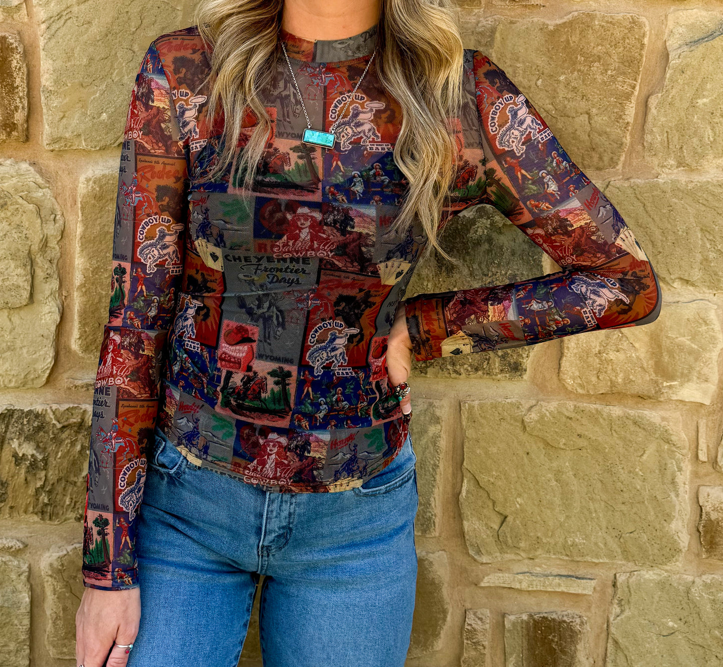 Cheyenne Collage Mesh Top