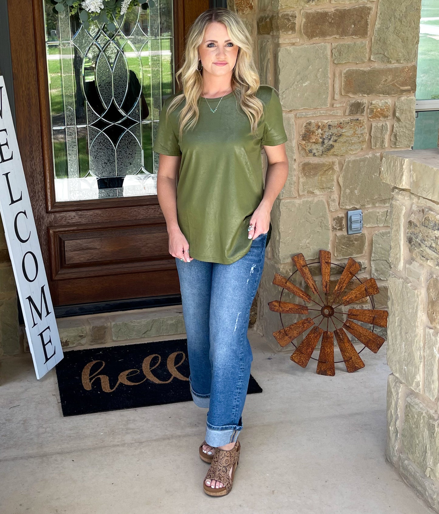 Swanky Leather Top - Agave