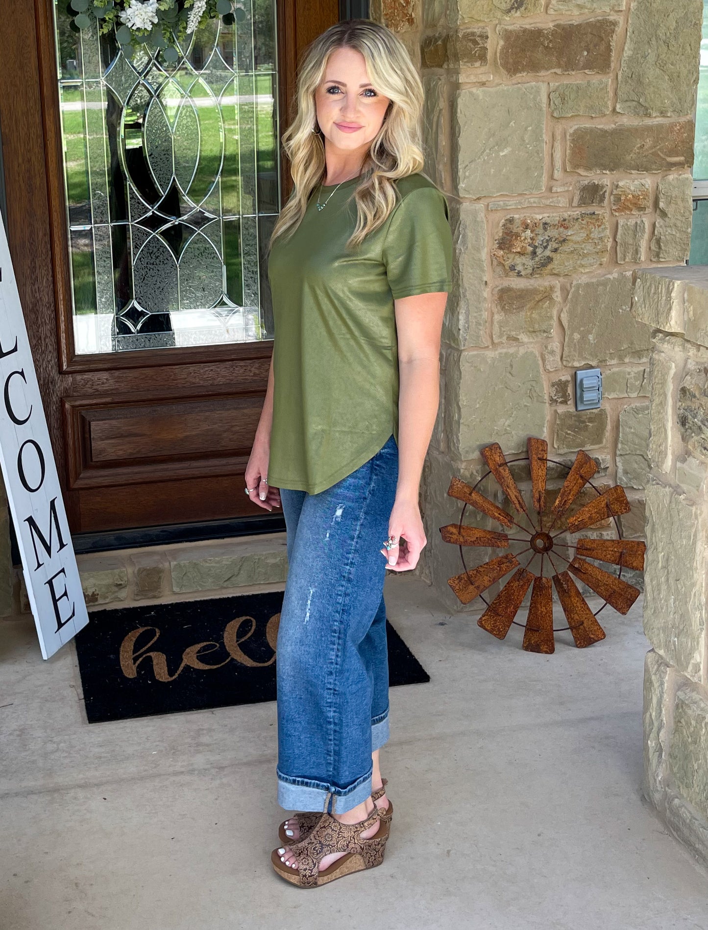 Swanky Leather Top - Agave
