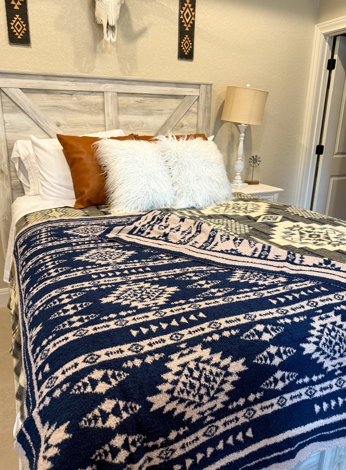 Navy Aztec Throw Blanket