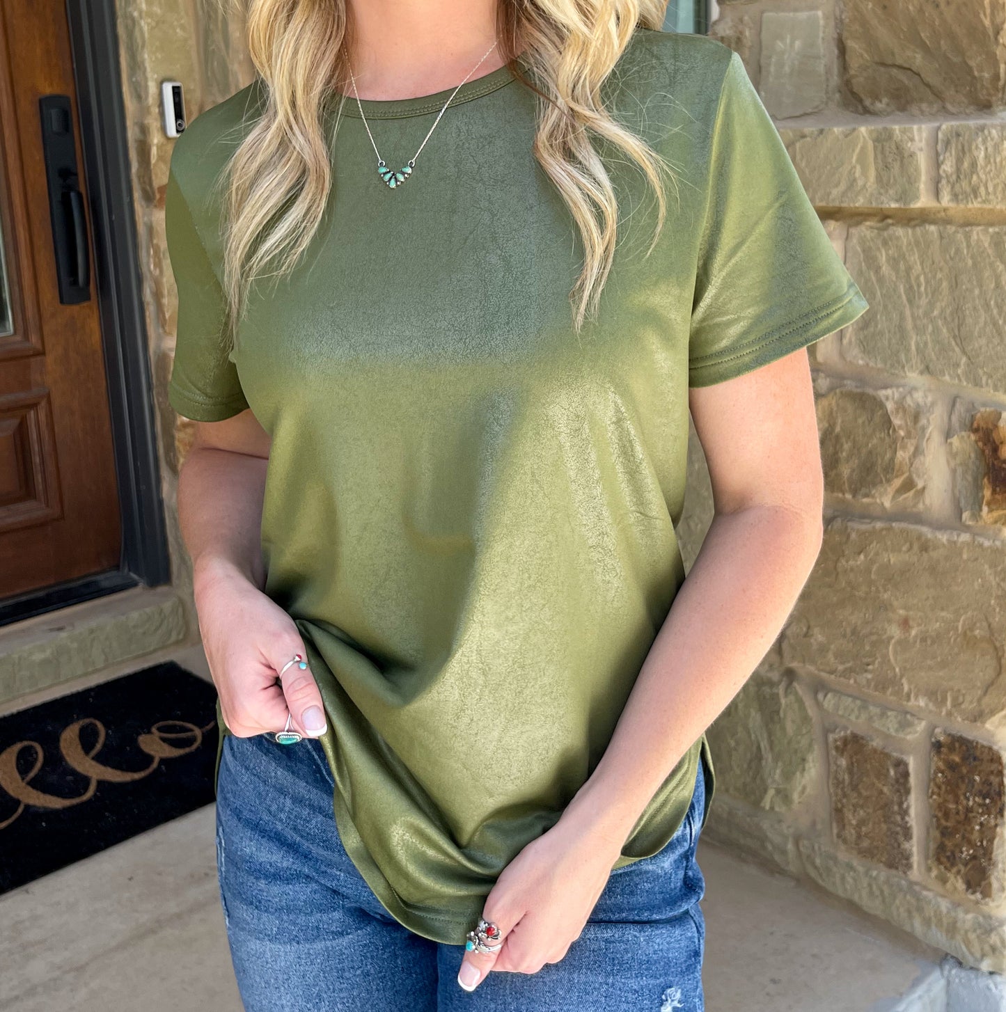 Swanky Leather Top - Agave