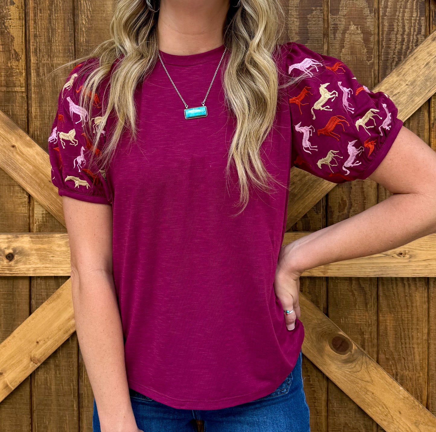 Burgundy Horses Top