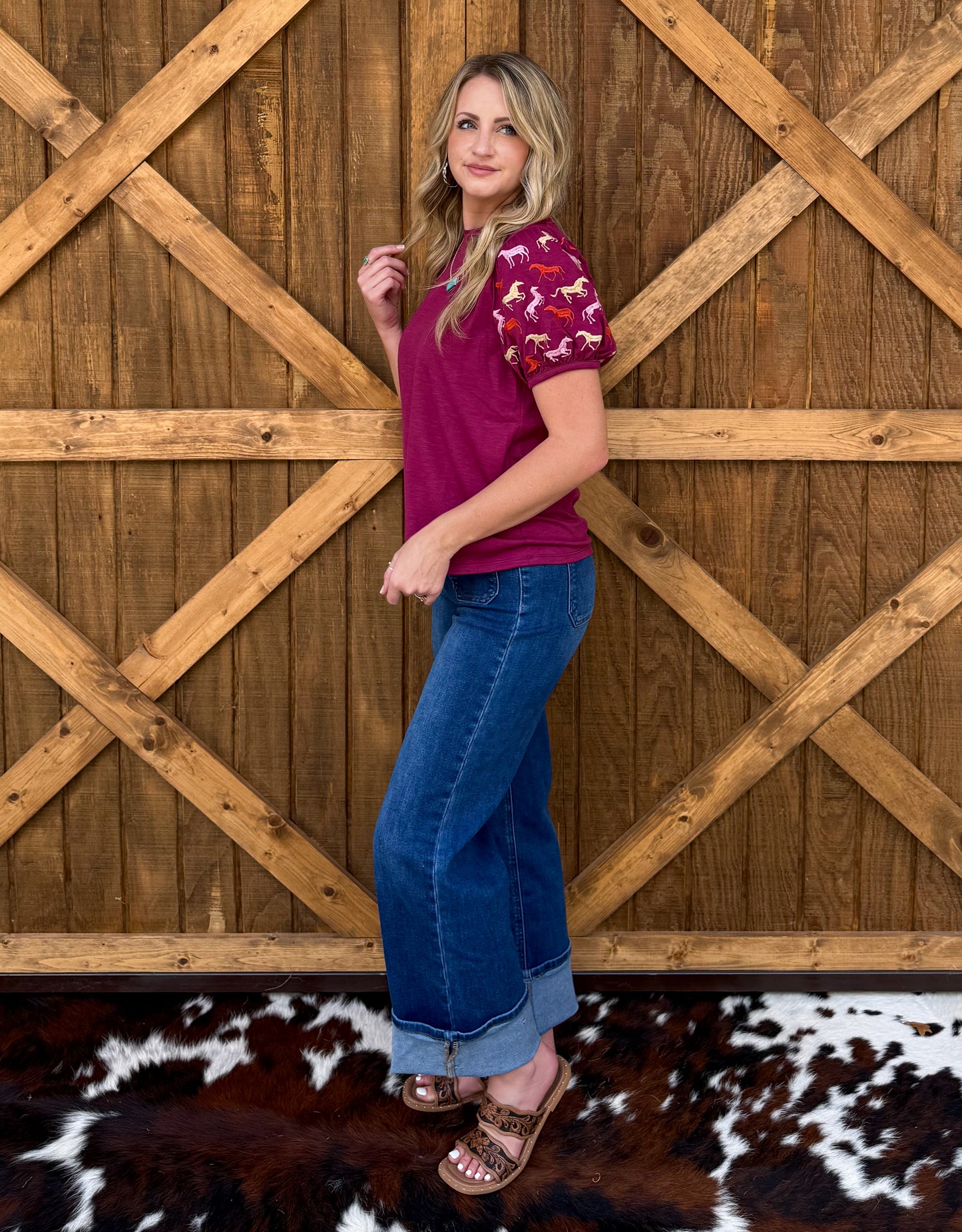 Burgundy Horses Top