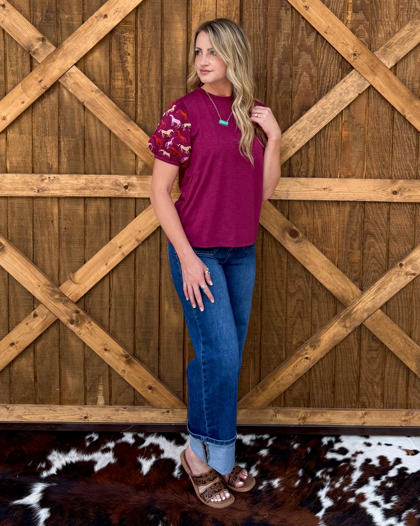 Burgundy Horses Top