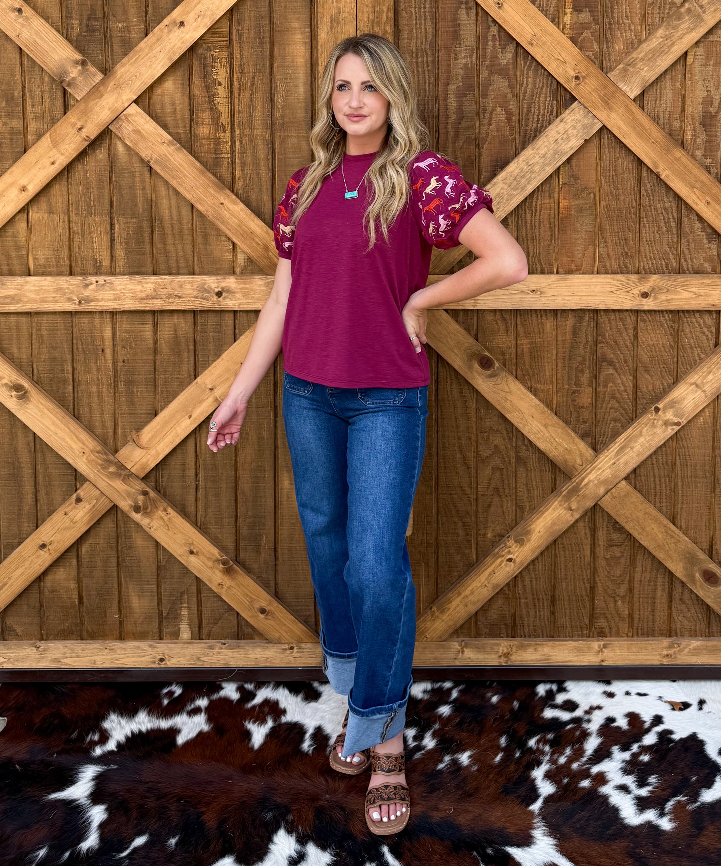 Burgundy Horses Top