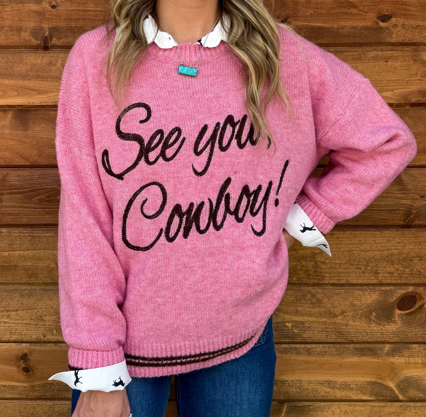 See You Cowboy Sweater *Pink