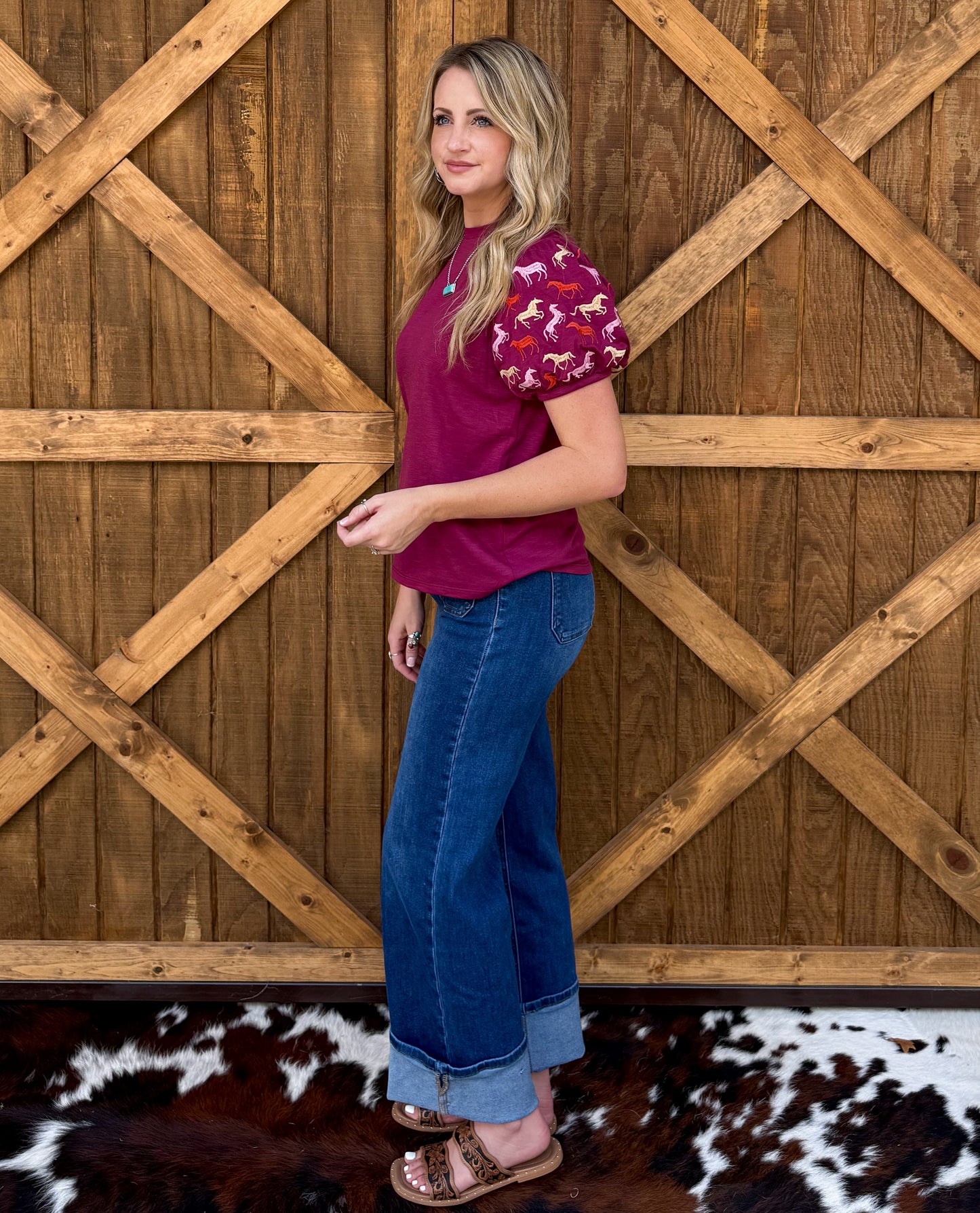 Burgundy Horses Top