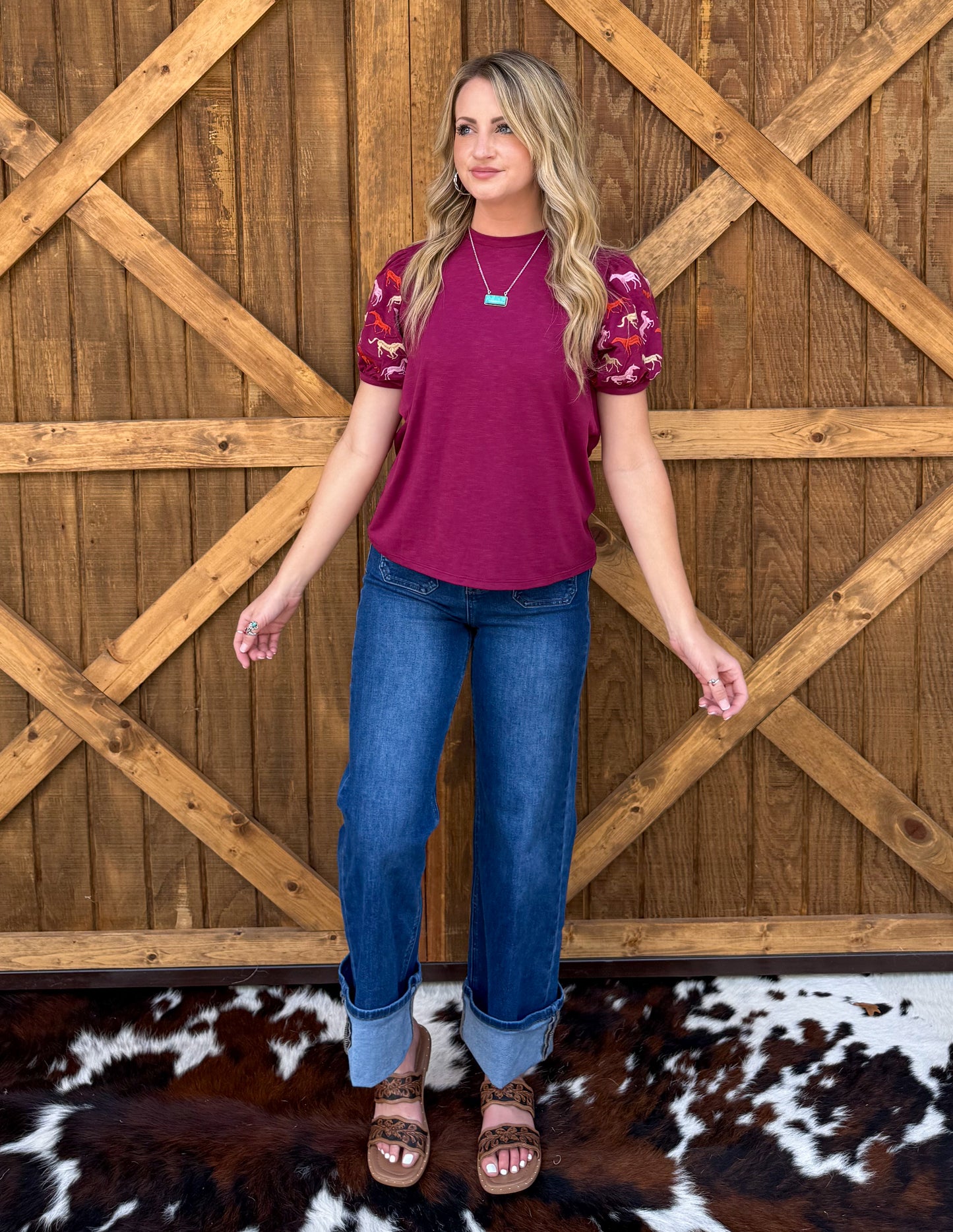 Burgundy Horses Top