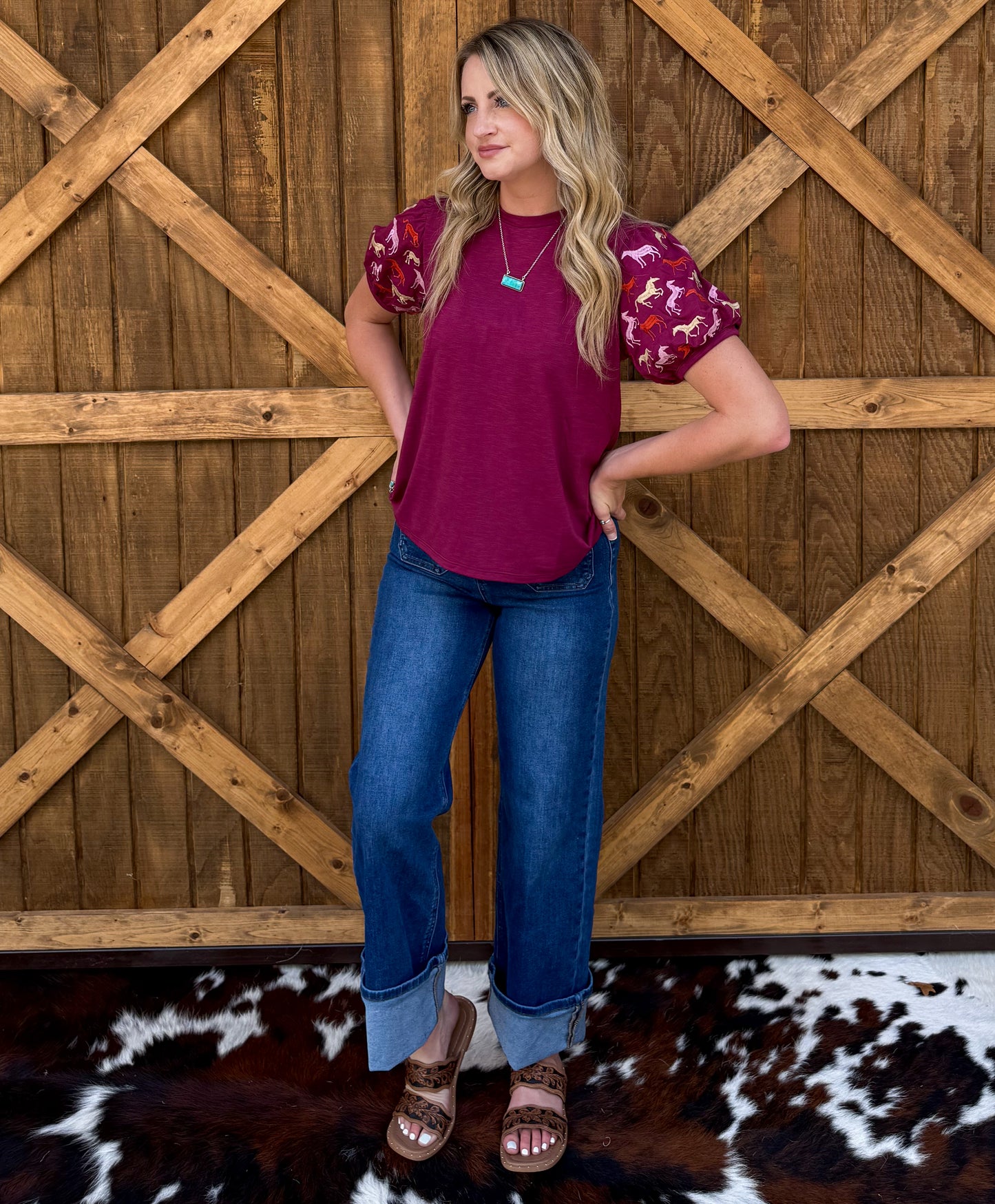 Burgundy Horses Top
