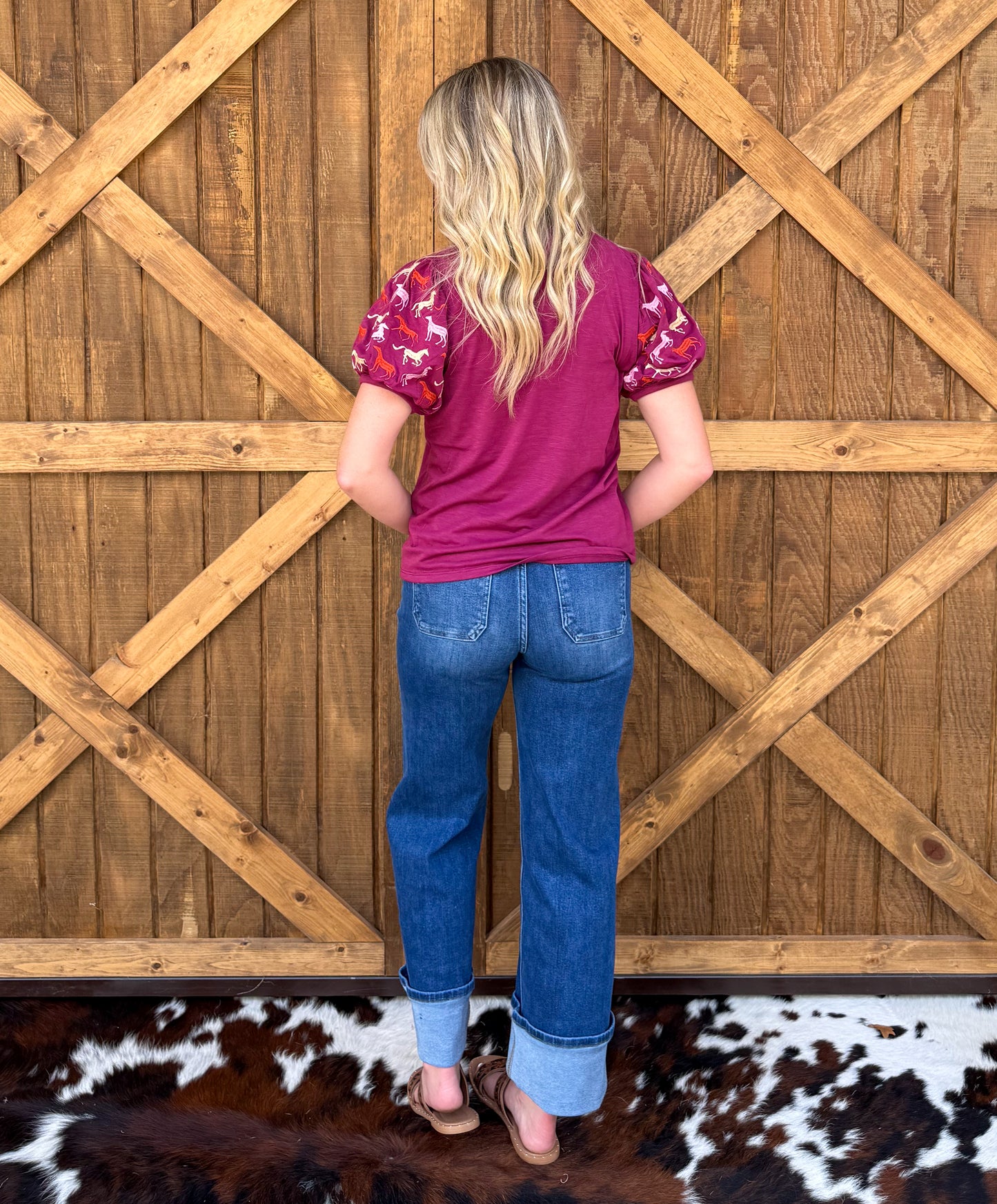 Burgundy Horses Top