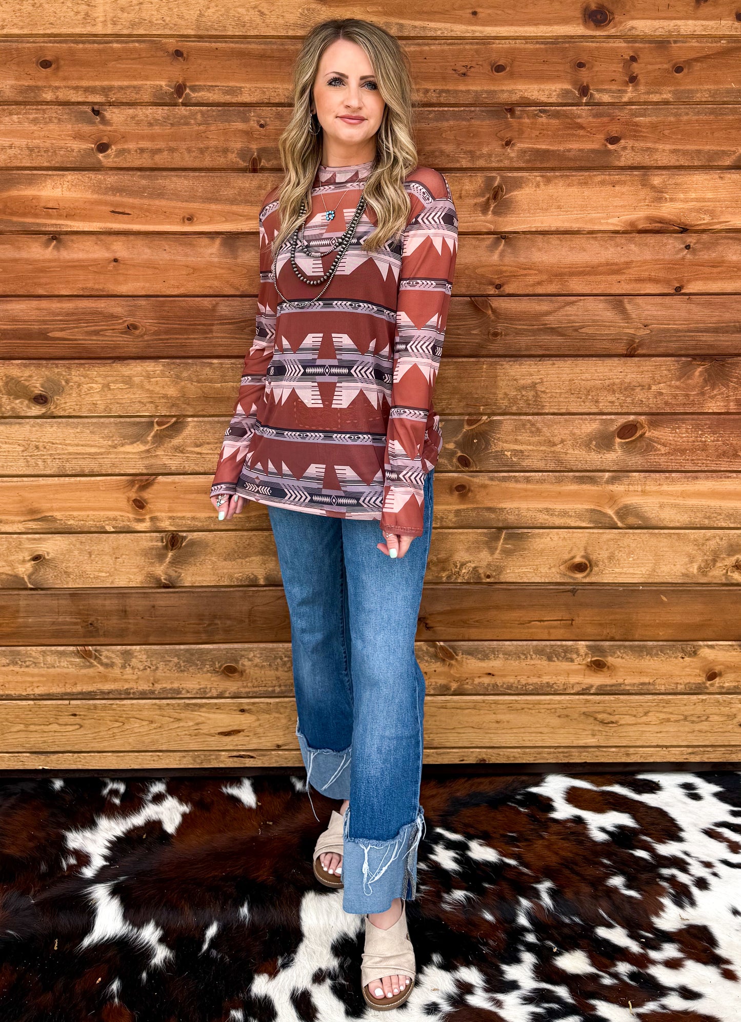 Aztec Life Mesh Top *Rust