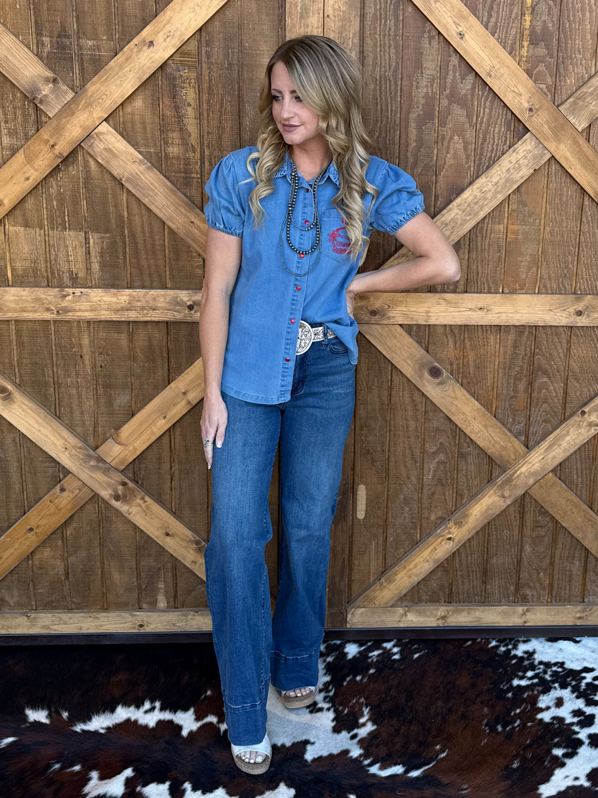 Cowgirl Party Denim Pearl Snap