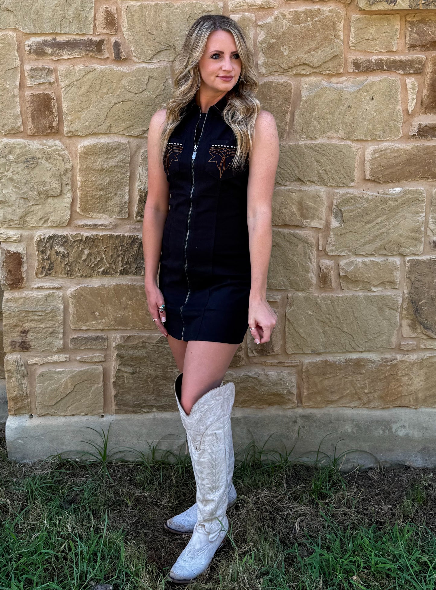 Vintage Boot Stitch Mini Dress *Black