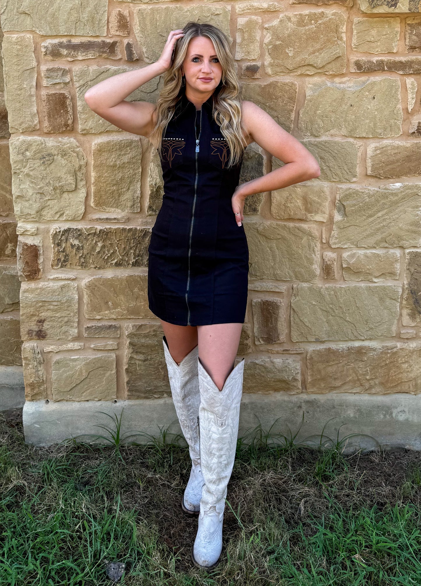Vintage Boot Stitch Mini Dress *Black