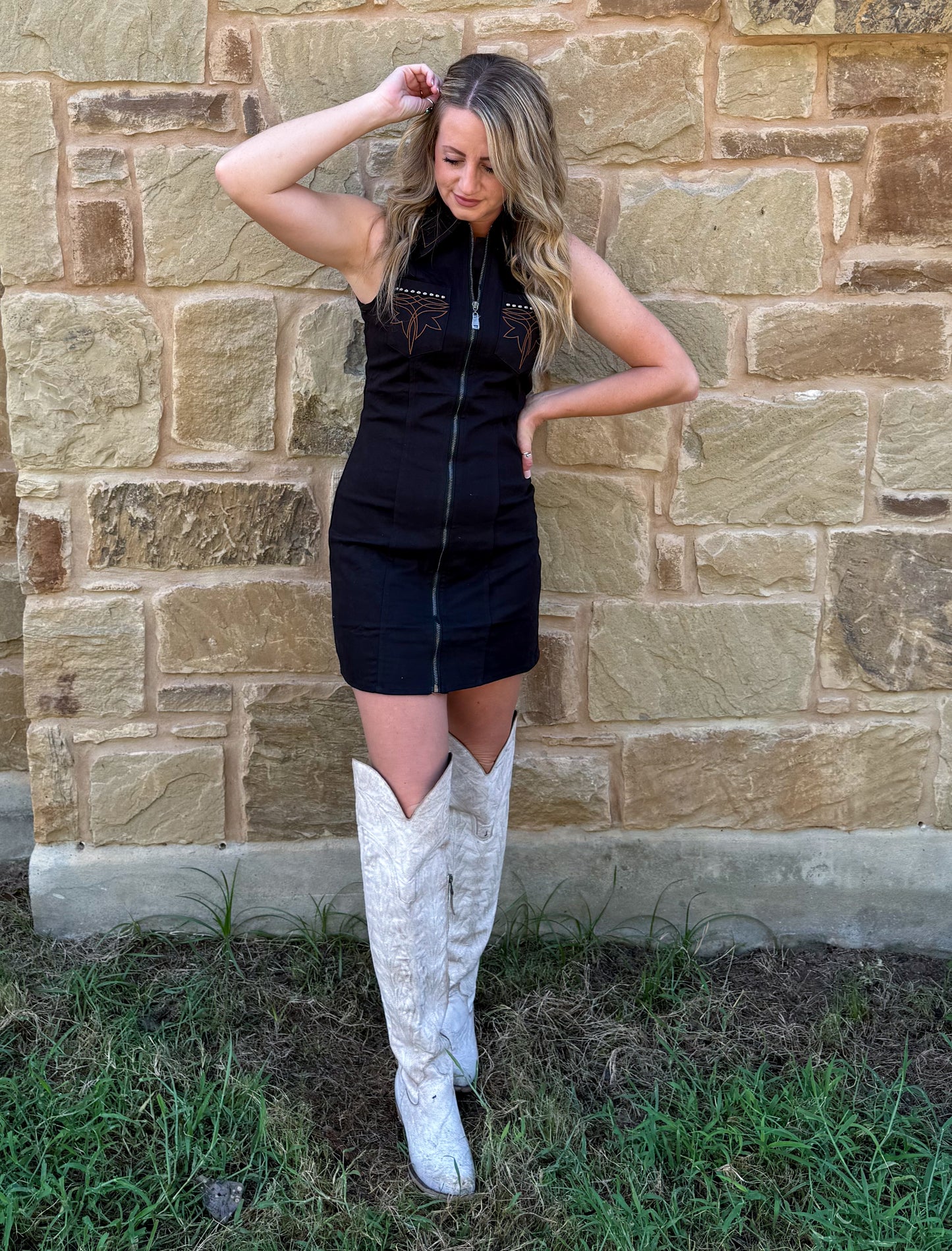 Vintage Boot Stitch Mini Dress *Black