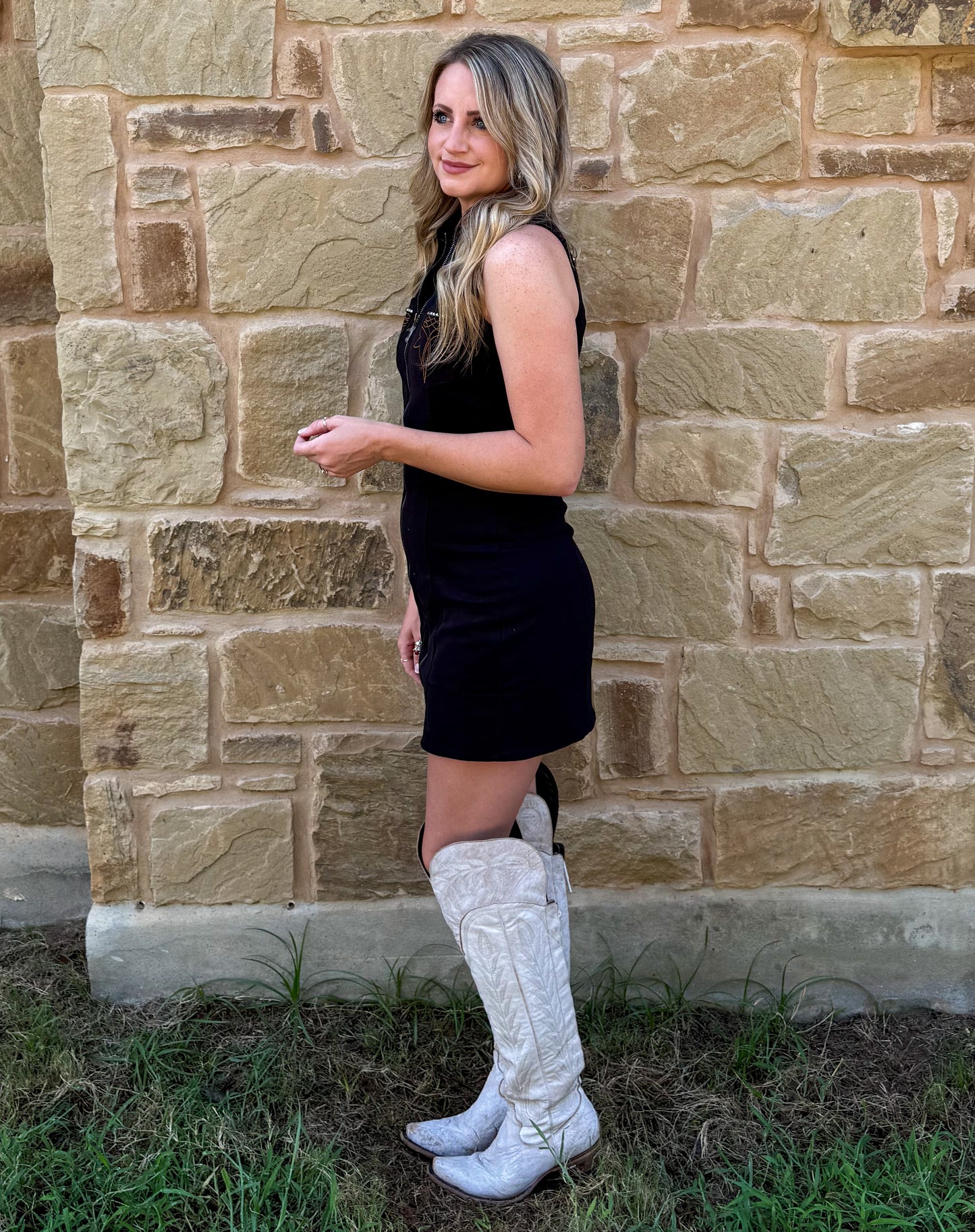 Vintage Boot Stitch Mini Dress *Black