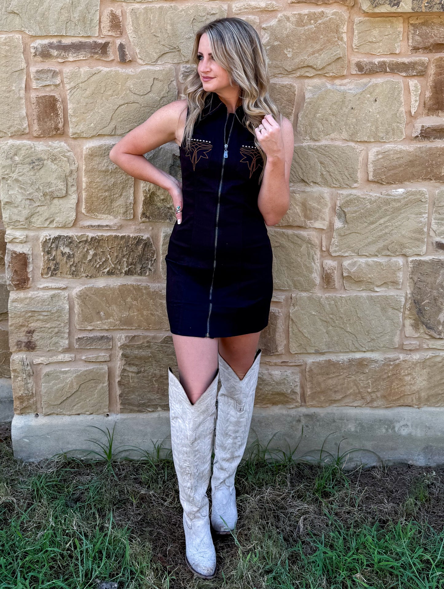 Vintage Boot Stitch Mini Dress *Black