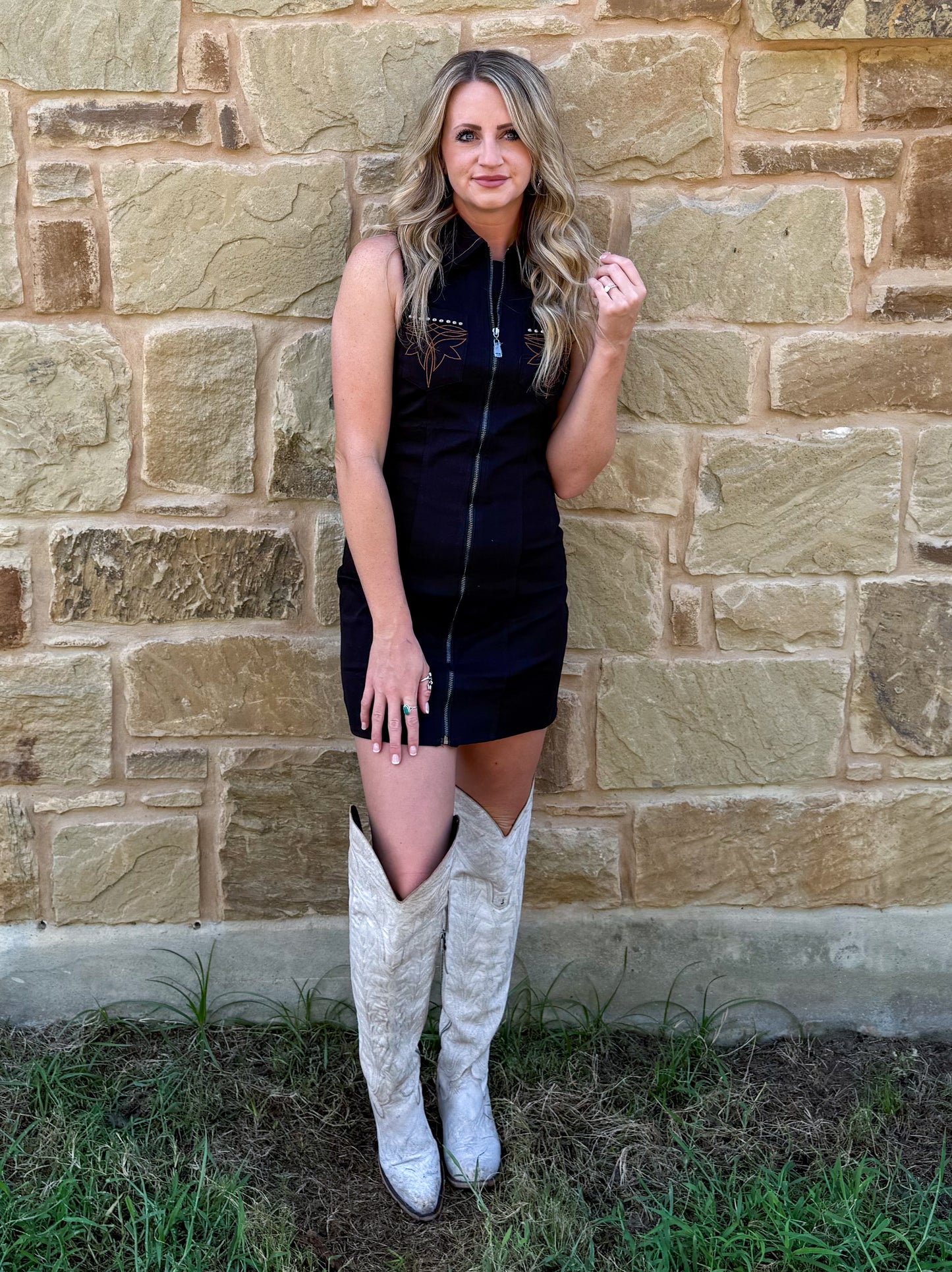 Vintage Boot Stitch Mini Dress *Black