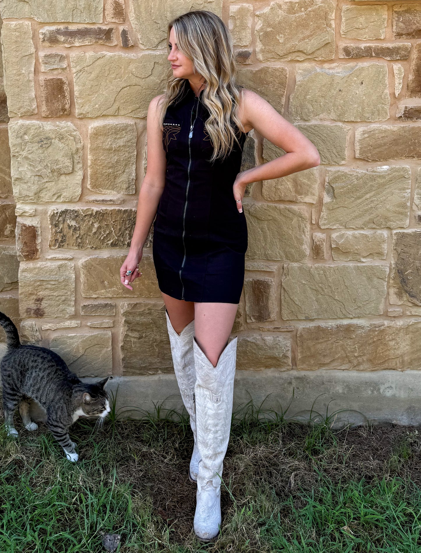Vintage Boot Stitch Mini Dress *Black